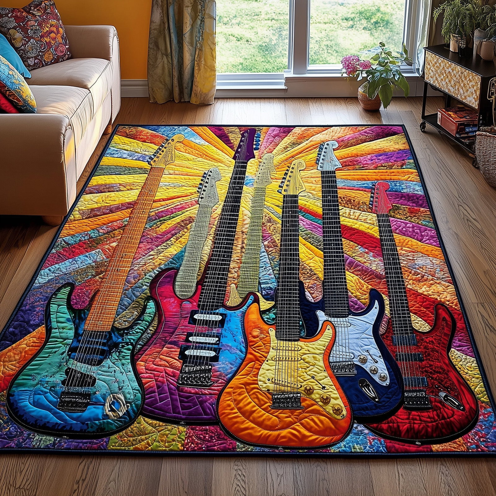 Electric Guitar Area Rug - Non-Slip Washable 3D Print Rug for Living Room & Bedroom (DesignTVC2108179