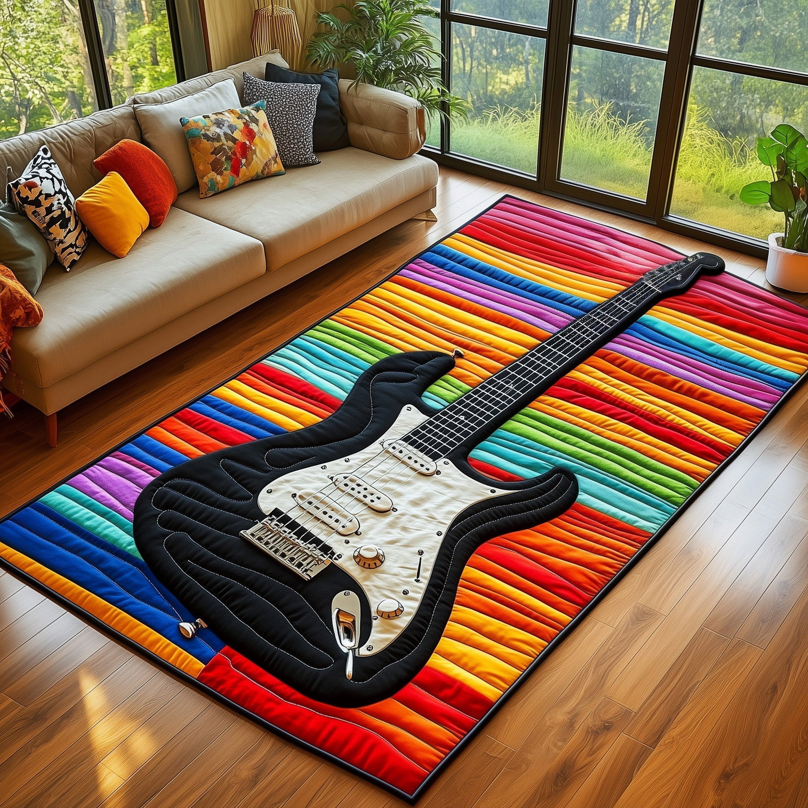 Electric Guitar Area Rug - Non-Slip Washable 3D Print Rug for Living Room & BedroomTVC2108151