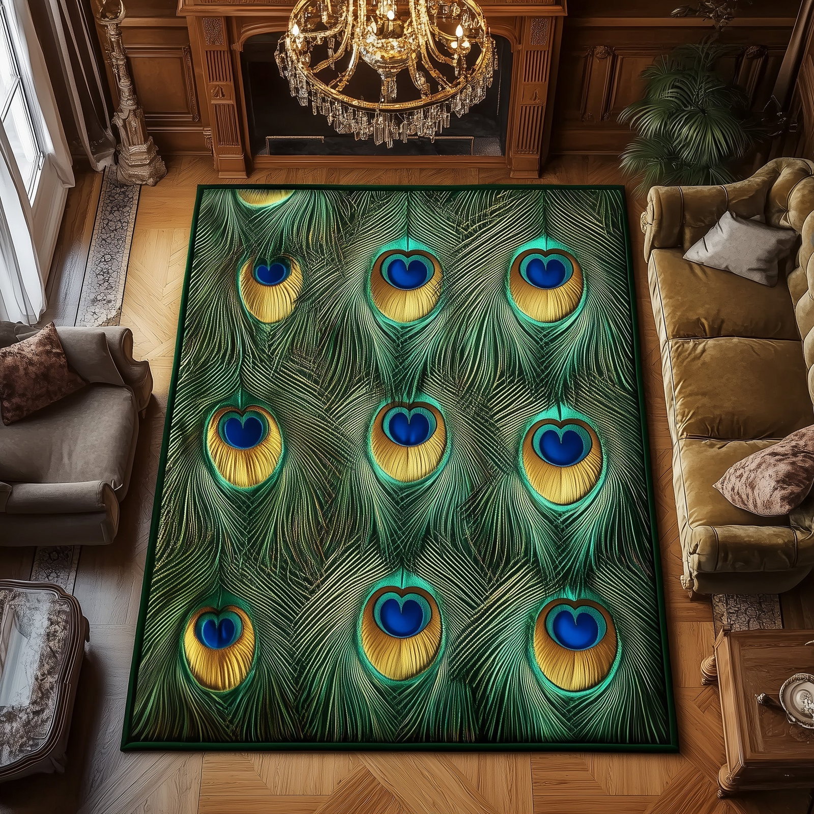 Elegant Peacock Area Rug - Non-Slip Washable 3D Print Rug for Living Room & Bedroom (DesignTVC2108179
