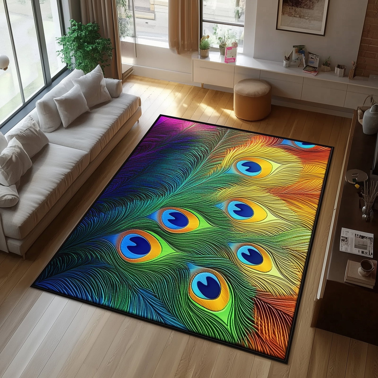 Elegant Peacock Area Rug - Non-Slip Washable 3D Print Rug for Living Room & BedroomTVC2108151