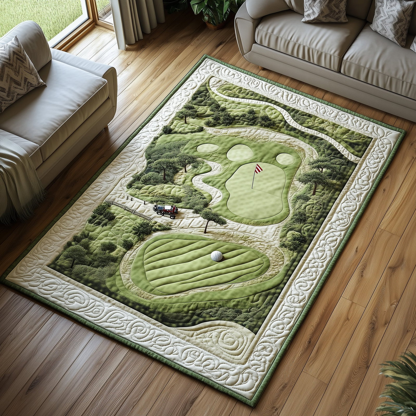 Fairway Dreams Area Rug - Non-Slip Washable 3D Print Rug for Living Room & Bedroom (DesignTVC2108178