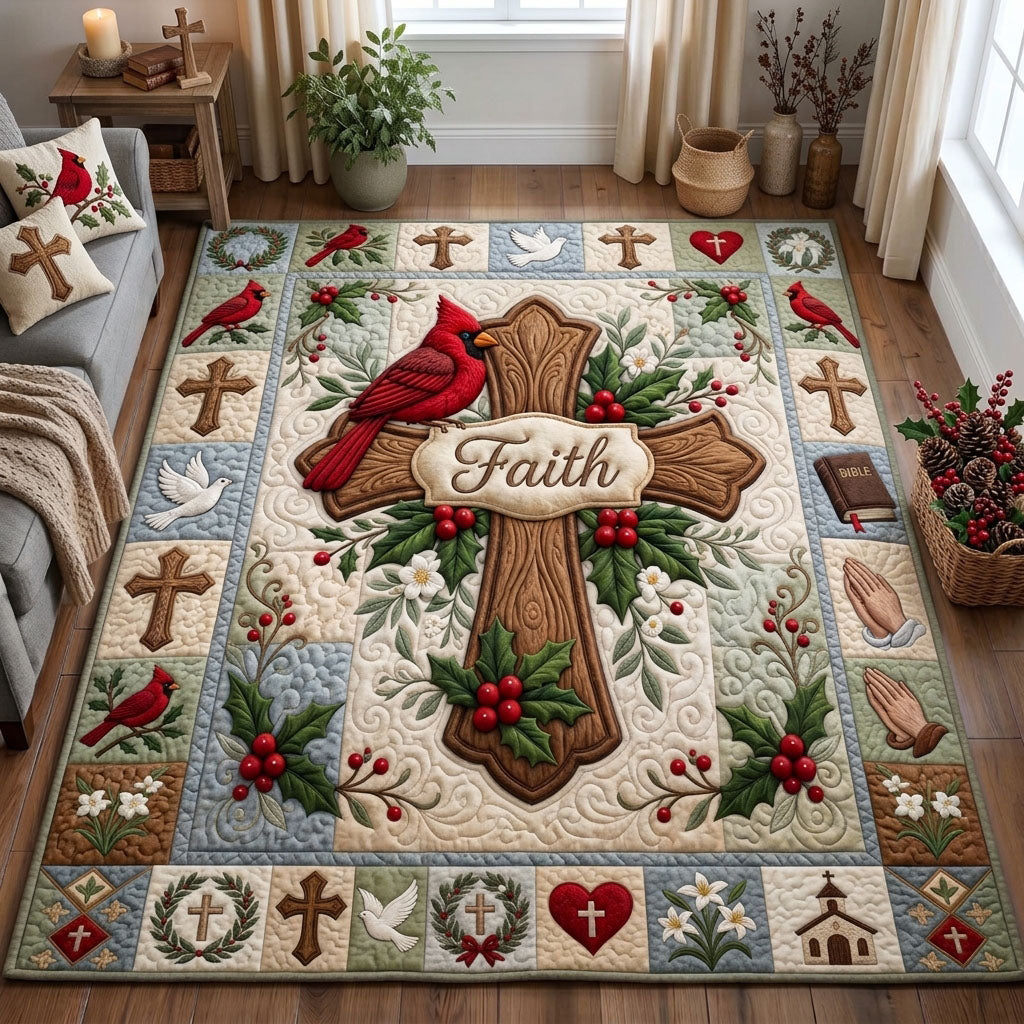 Faith Cross Cardinals Area Rug - Non-Slip Washable 3D Print Rug for Living Room & BedroomTVC210858