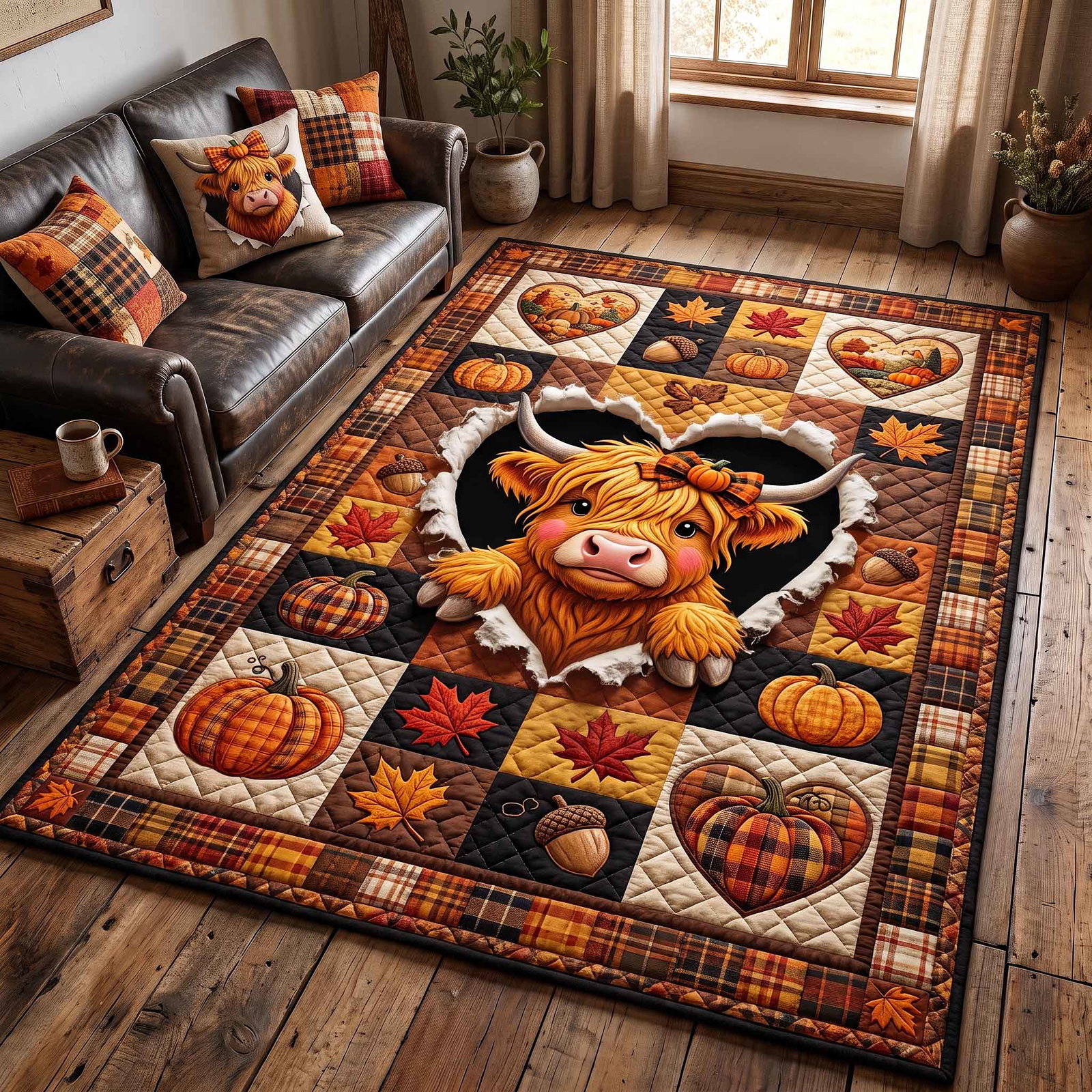 Fall Highland Cow Area Rug - Non-Slip Washable 3D Print Rug for Living Room & BedroomTVC2108989