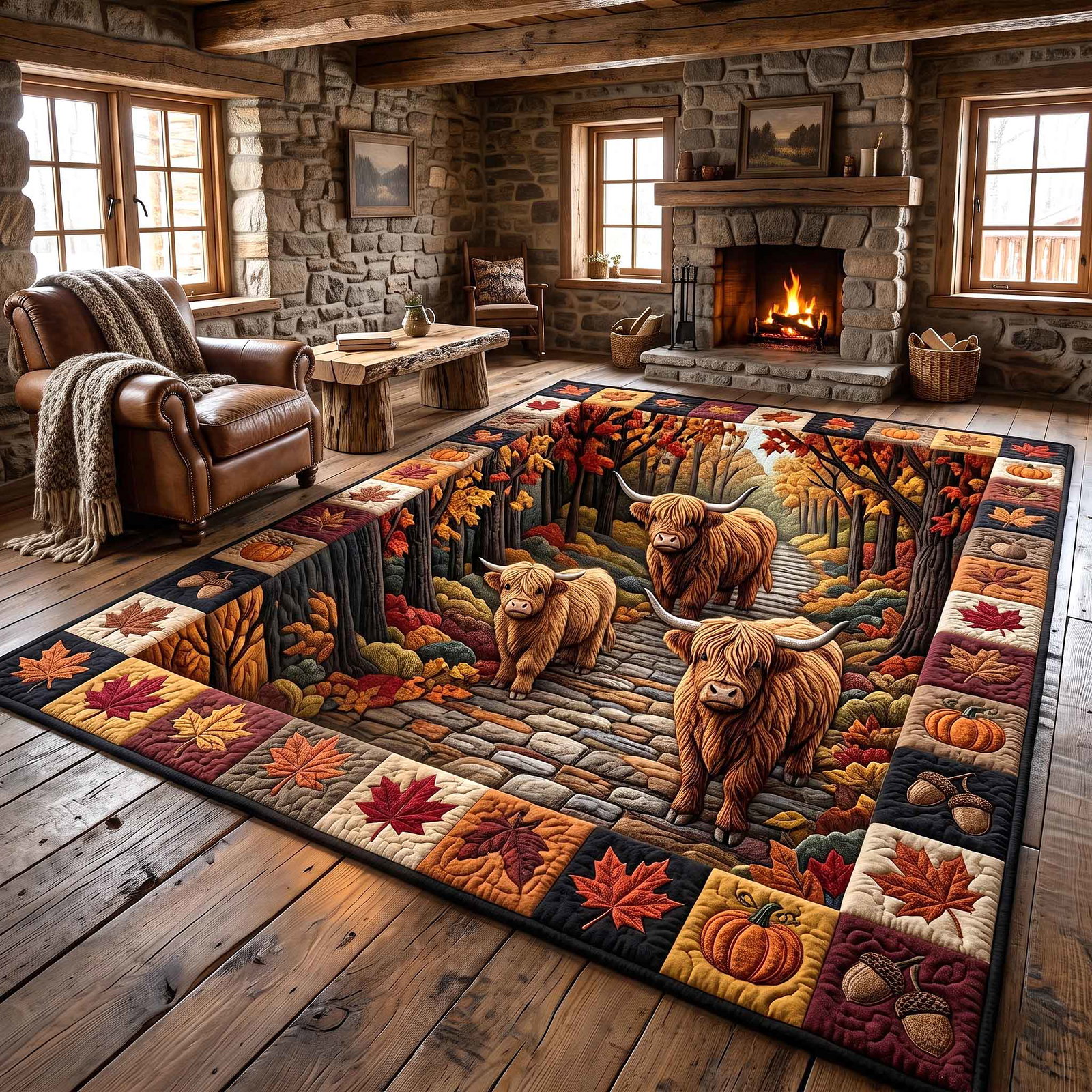 Fall Highland Cow Area Rug - Non-Slip Washable 3D Print Rug | Nature Area RugTVC2108989