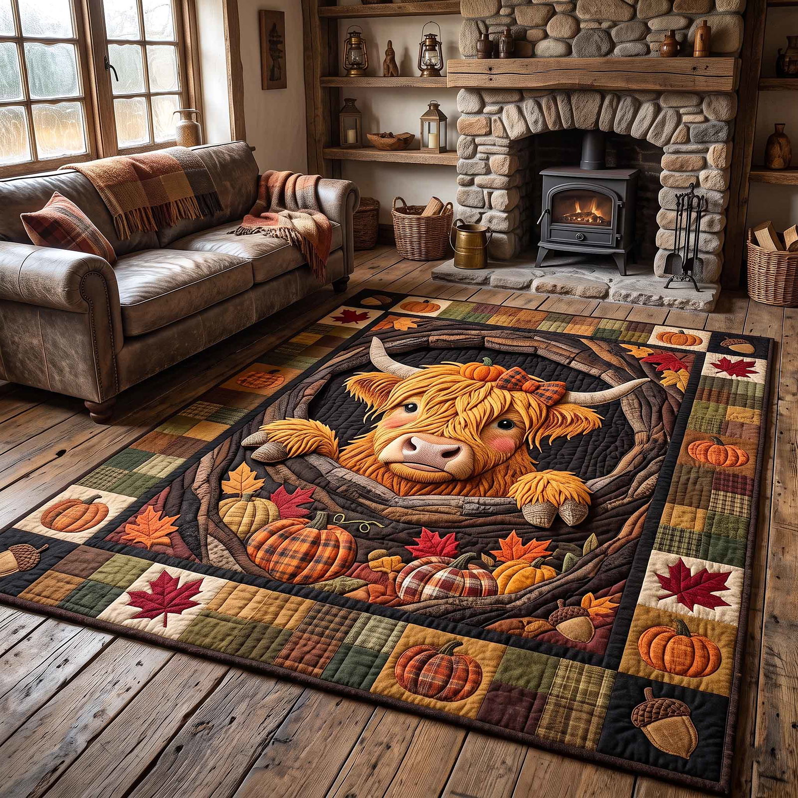 Fall Highland Cow Area Rug - Non-Slip Washable 3D Print Rug | Nature Bedroom RugTVC2108989