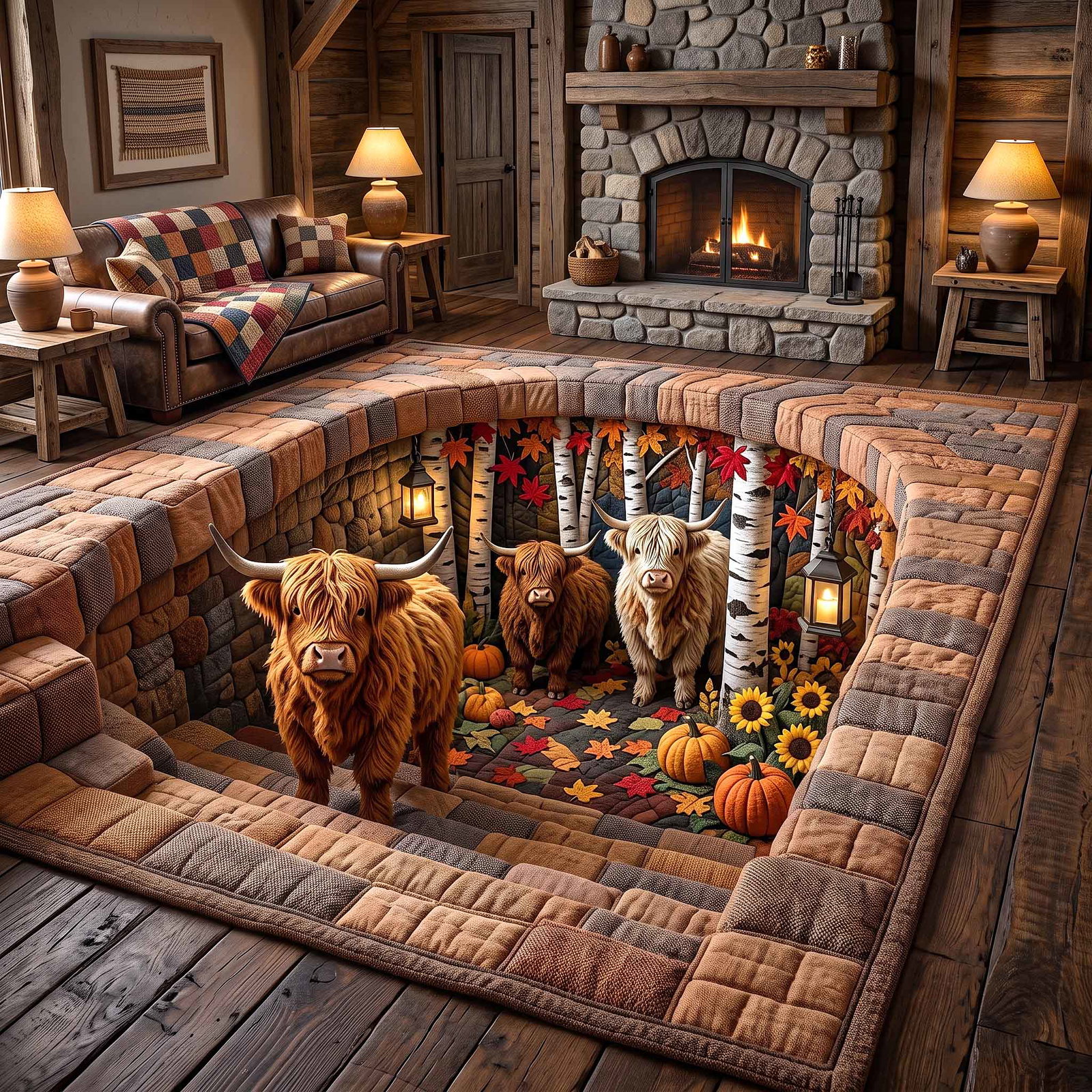 Fall Highland Cow Area Rug - Non-Slip Washable 3D Print Rug | Nature Floor RugTVC2108989