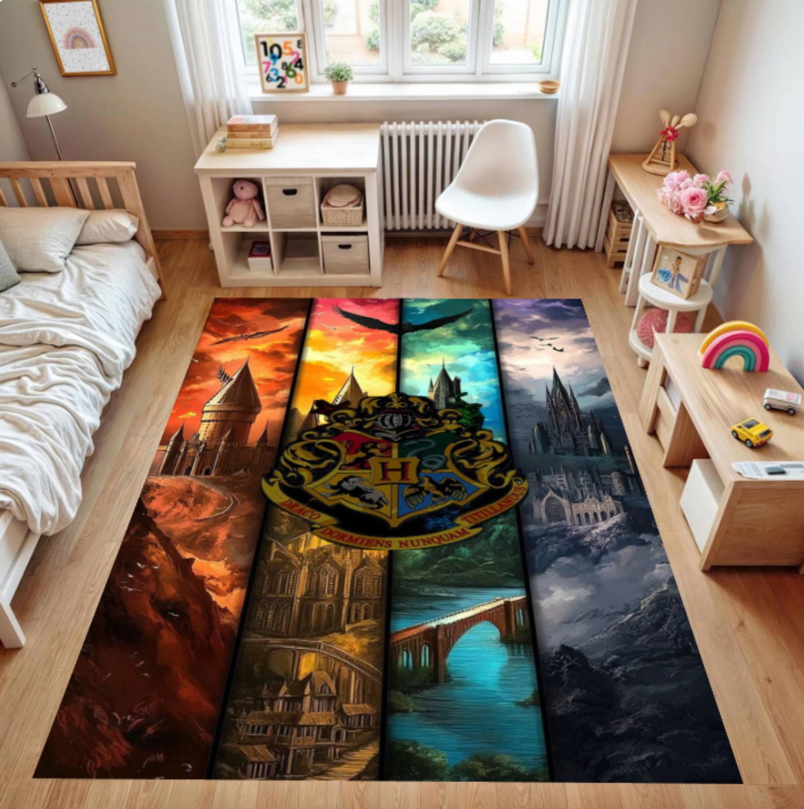 Fantasy Castle Crest Area Rug, Wizard Inspired Floor DecorTVC1708396