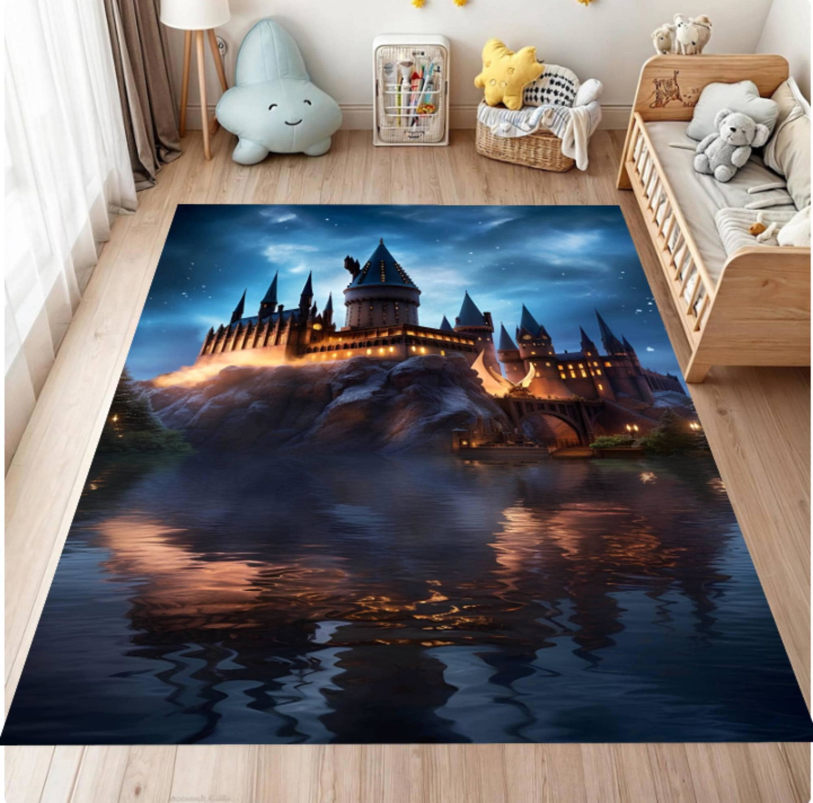 Fantasy Wizard Castle- Magical Night Landscape Kids' Room RugTVC1708360