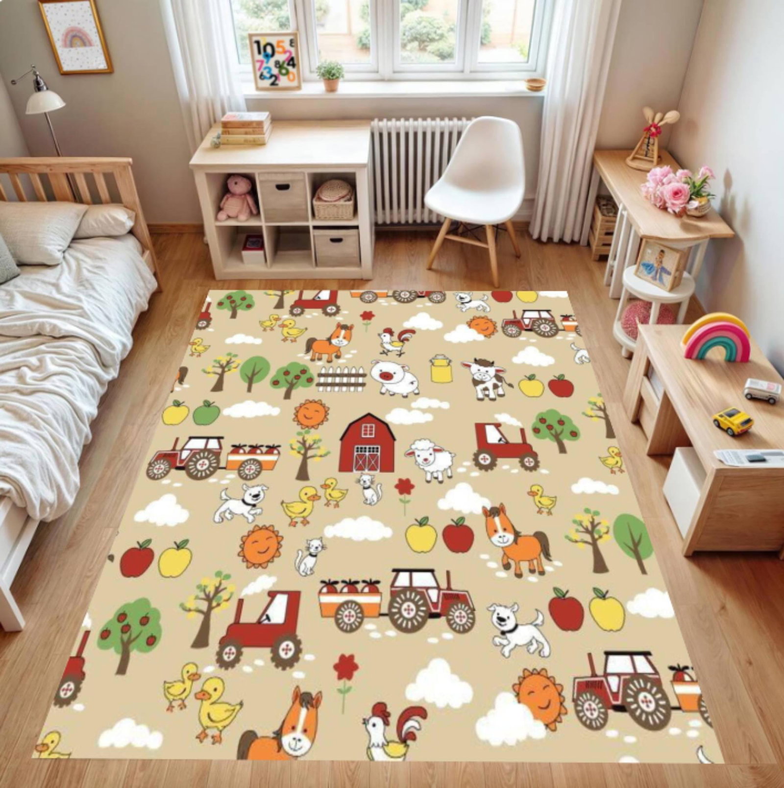 Farm Animal Kids Rug, Tractor Barn DesignTVC1708393
