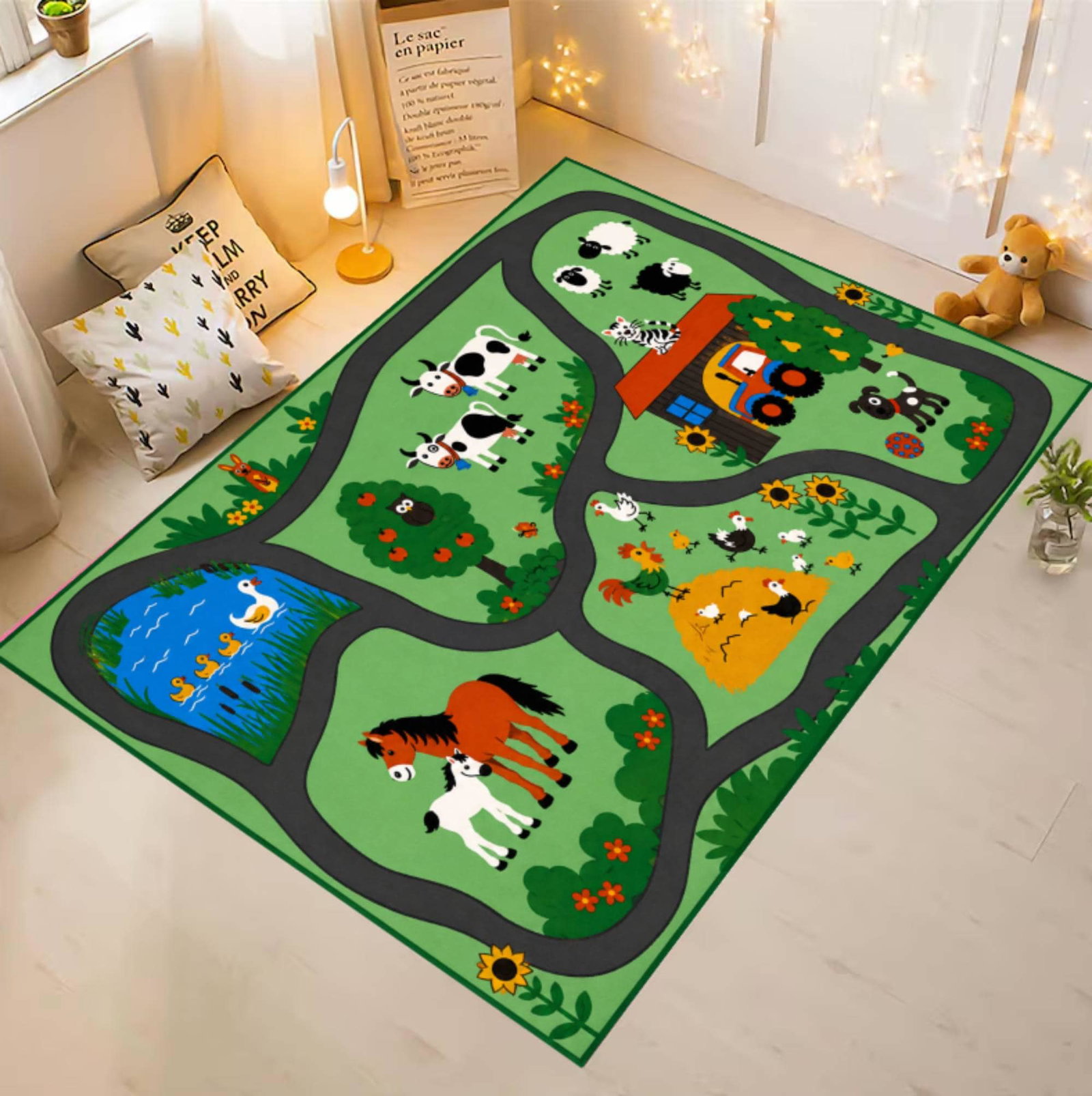 Farm Animals Kids Rug Rug Playroom Washable Non-slip Rug withTVC1708369