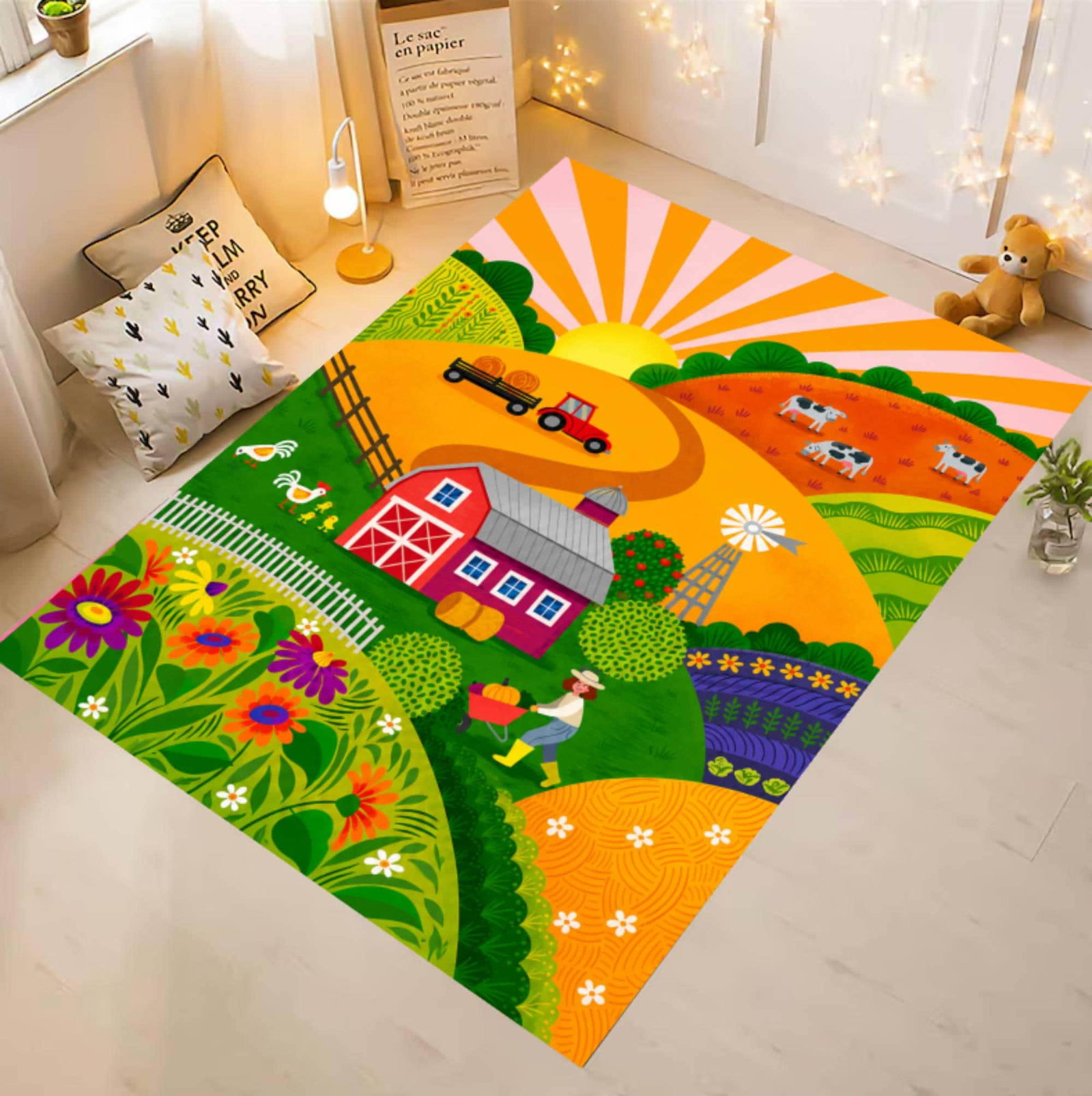 Farm Rug for Kids Colorful Landbouwhuisdiertapijt Washable Non-slip Rug PlayroomTVC1708368