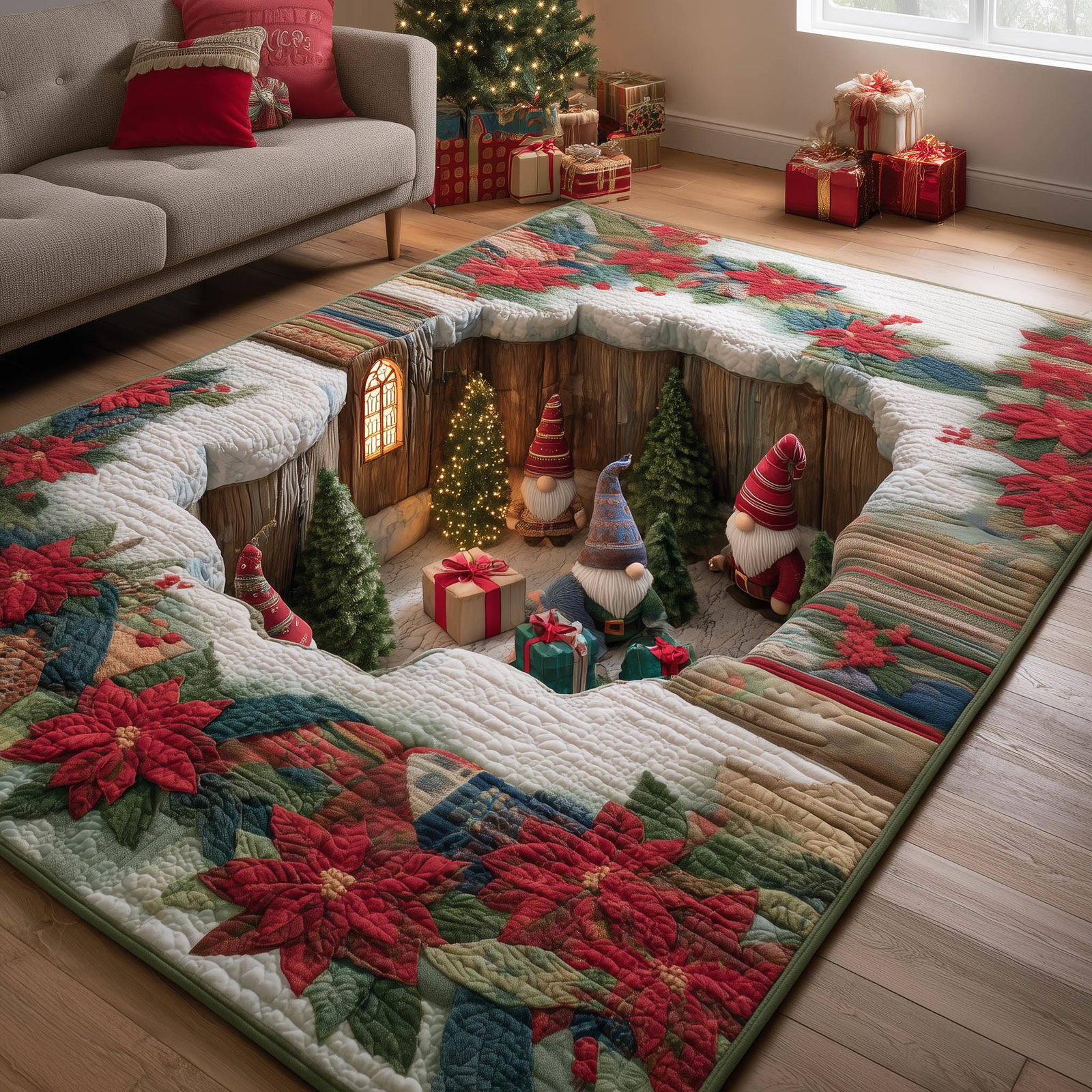 Festive Gnome Area Rug - Non-Slip Washable 3D Print Rug for Living Room & BedroomTVC2108162
