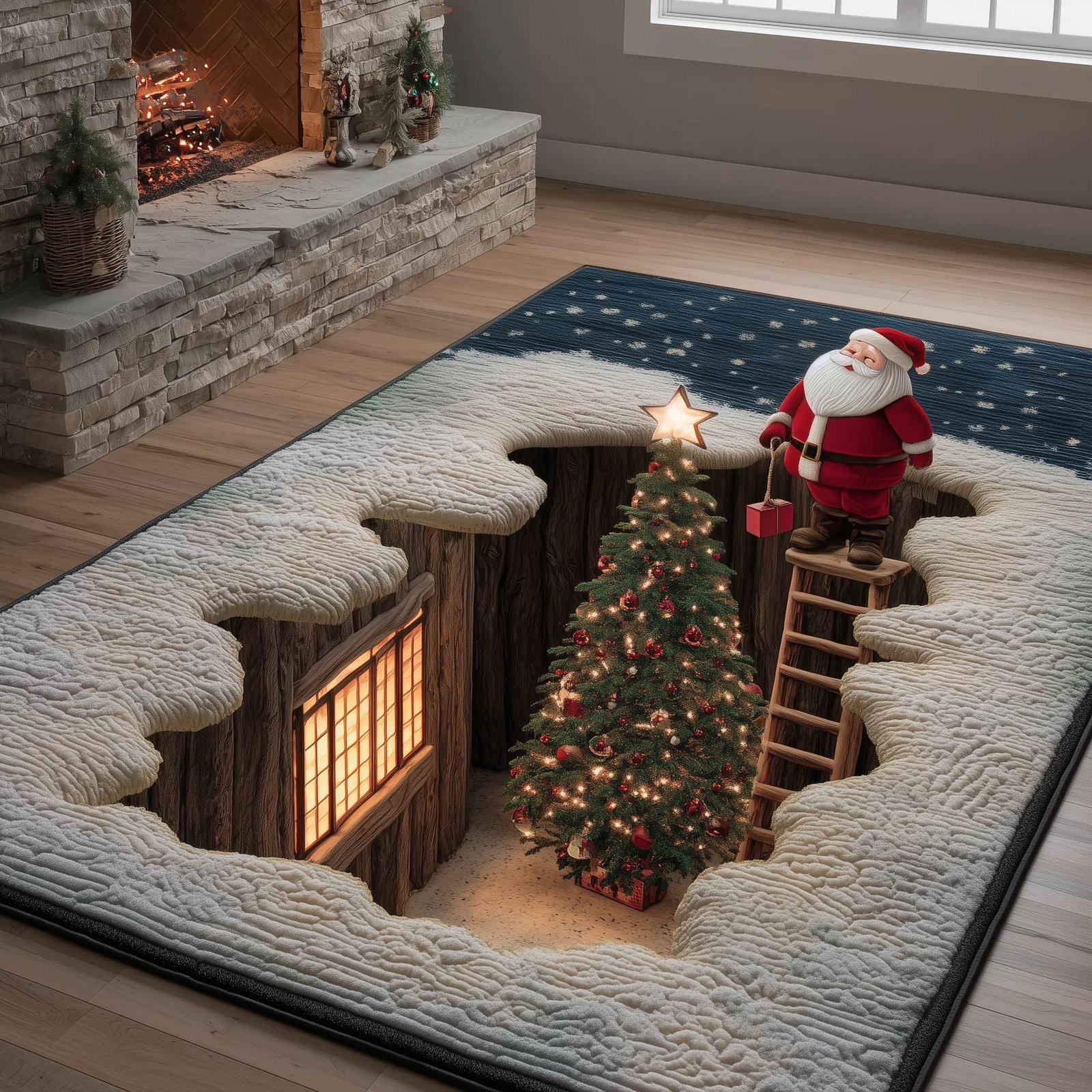 Festive Santa Christmas Area Rug - Non-Slip Washable 3D Print Rug for Living Room & BedroomTVC2108149