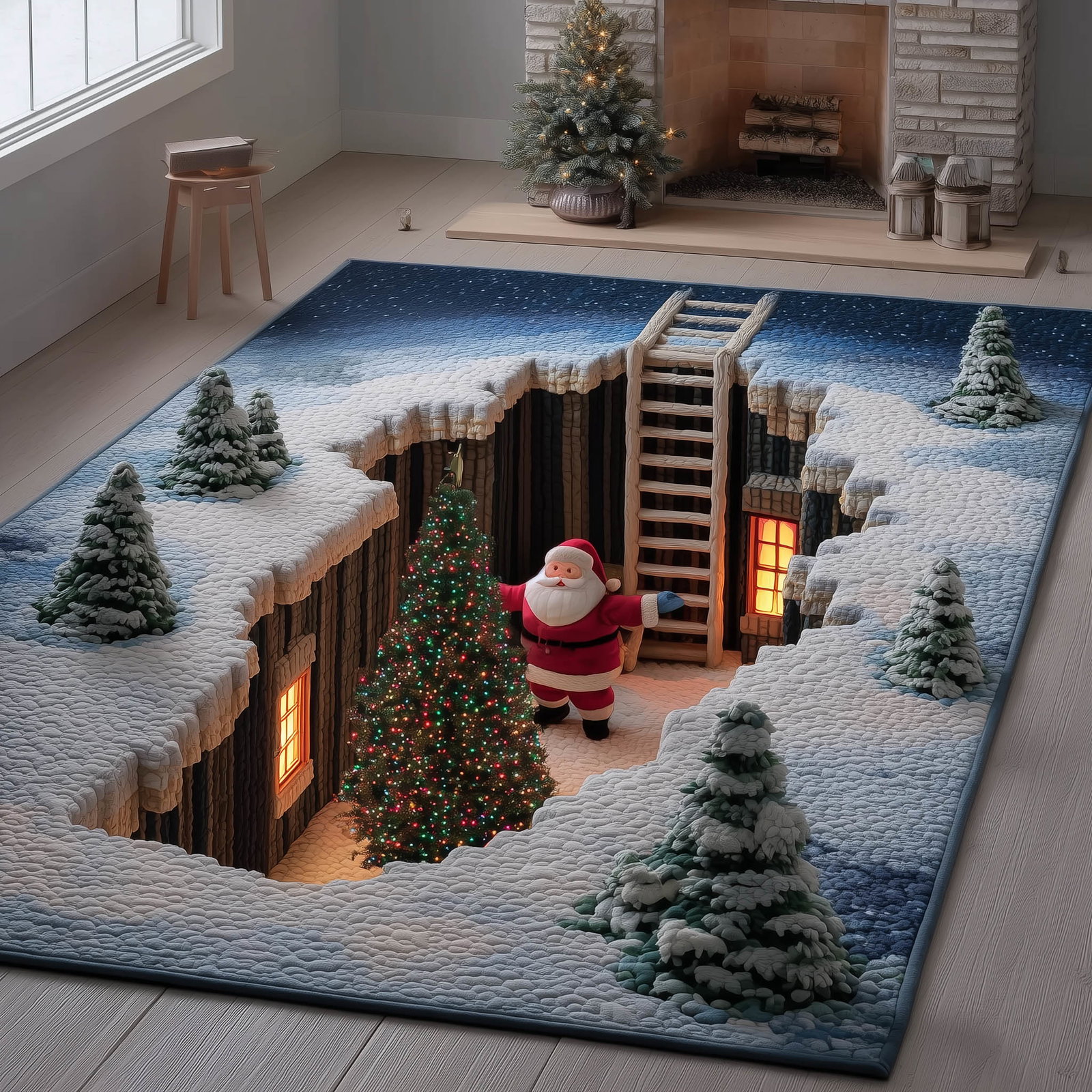 Festive Santa Christmas Area Rug - Non-Slip Washable 3D Print Rug for Living Room & BedroomTVC2108377
