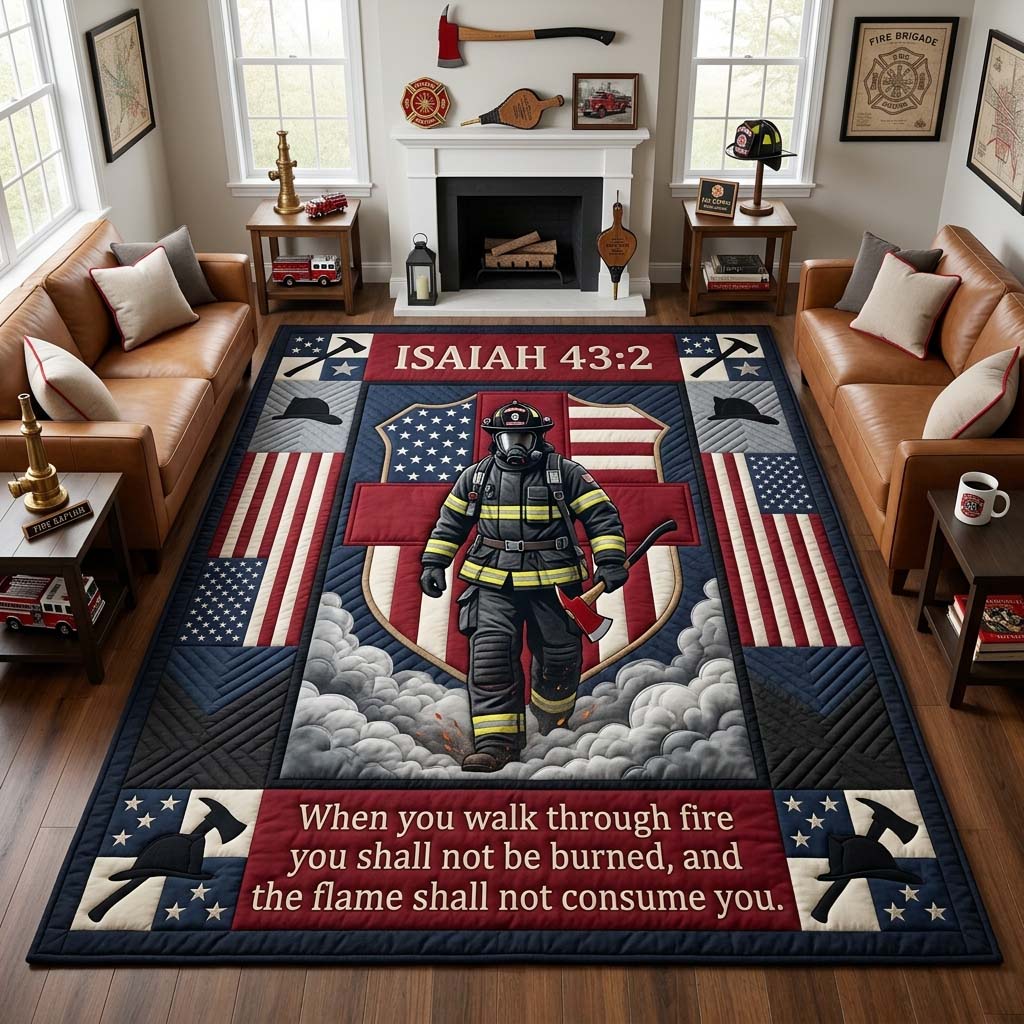 Flag Draped Firefighter Area Rug - Non-Slip Washable 3D Print Rug for Living Room & BedroomTVC210870
