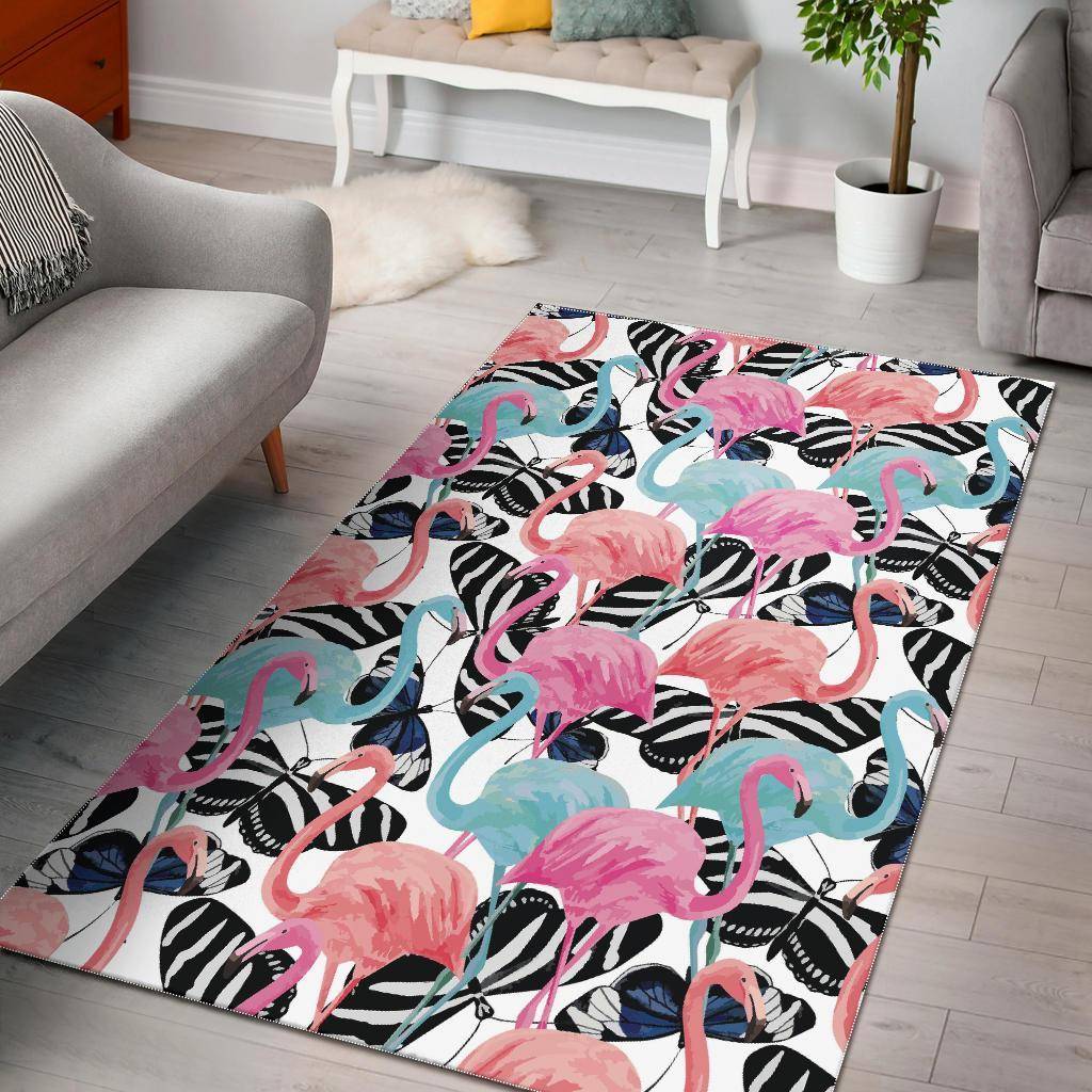 Flamingo Butterfly Hawaiian Tropical Pattern Print Area Rug