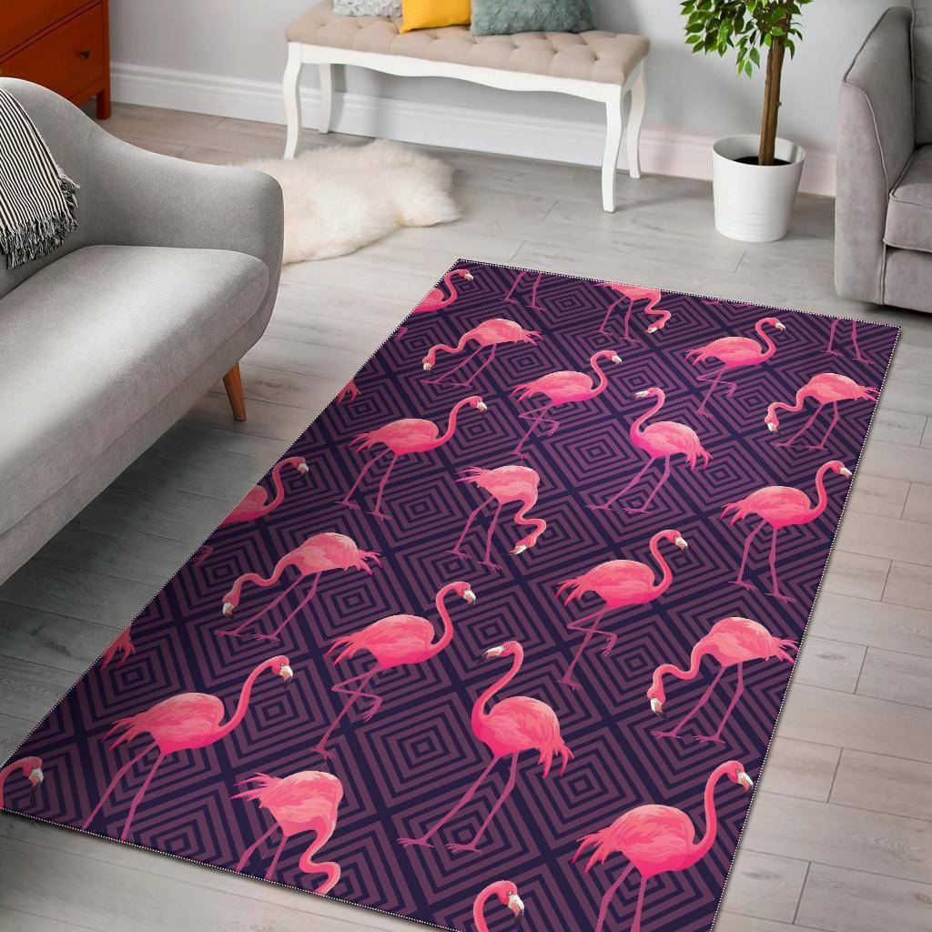 Flamingo Hawaiian Tropical Stripe Pattern Print Area Rug