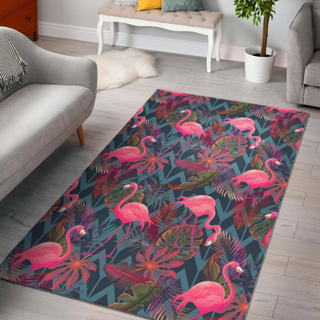 Flamingo Stripe Hawaiian Tropical Pattern Print Area Rug