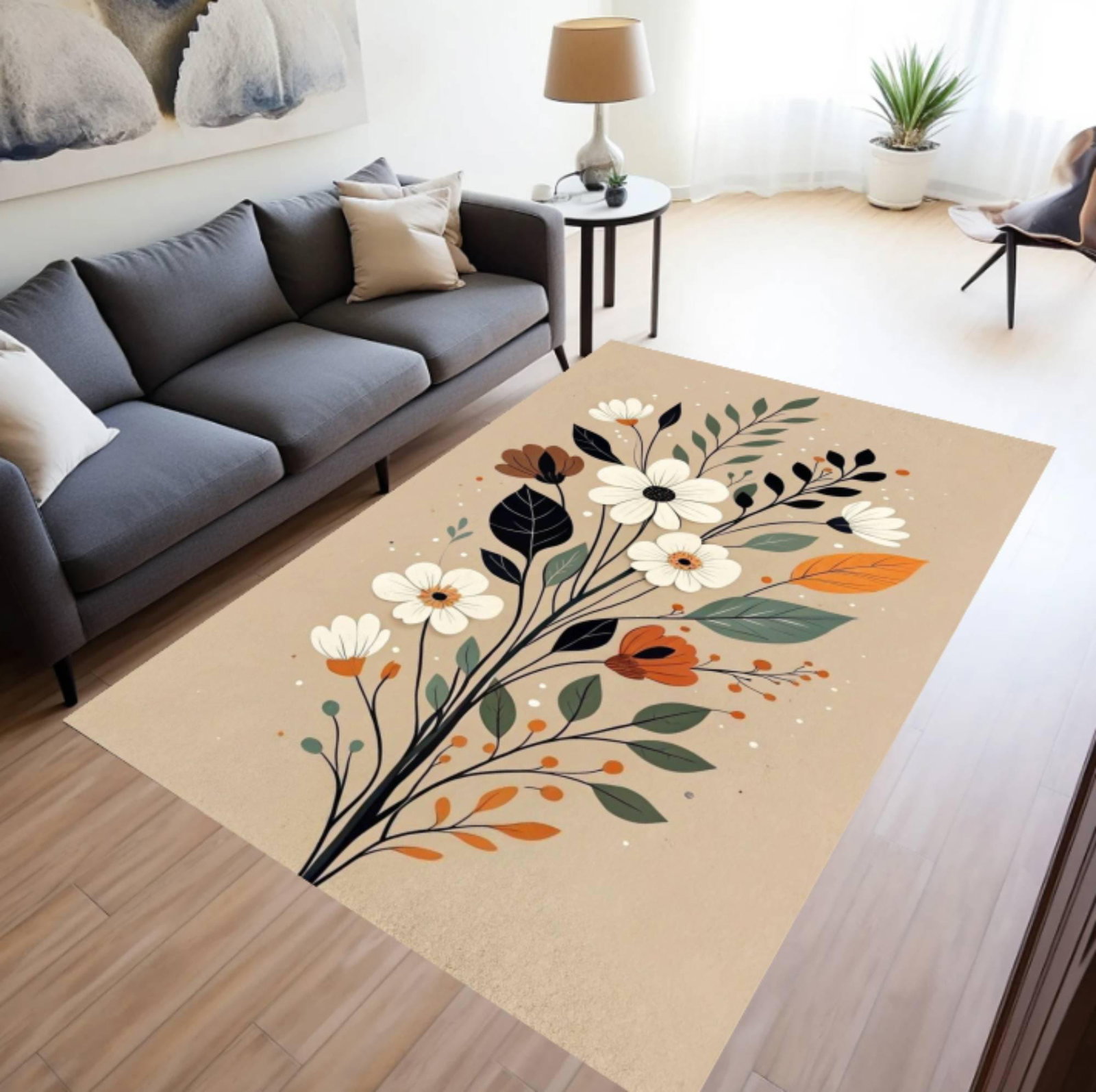 Floral Area Rug, Boho Flower Living Room RugTVC1708379