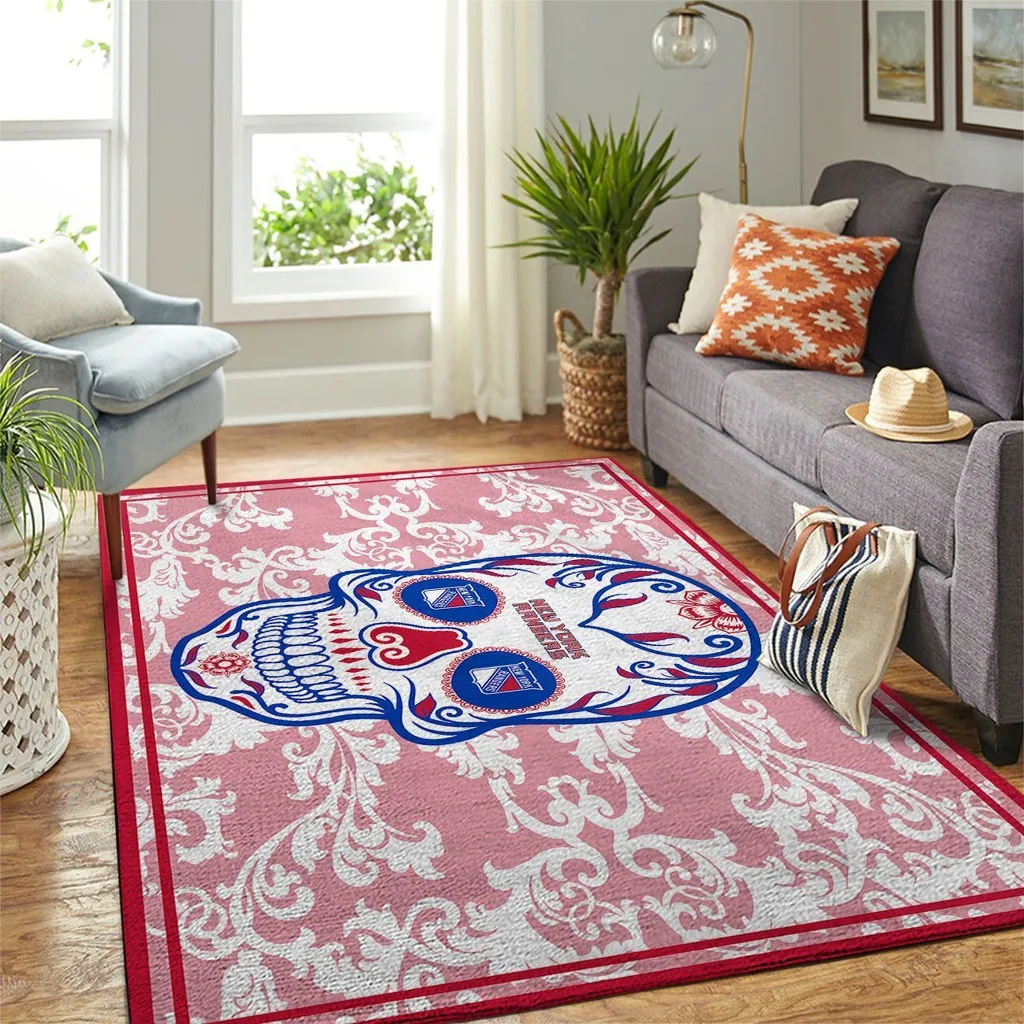 Floral Area Rug with Skull Design for Living Room Pink and White