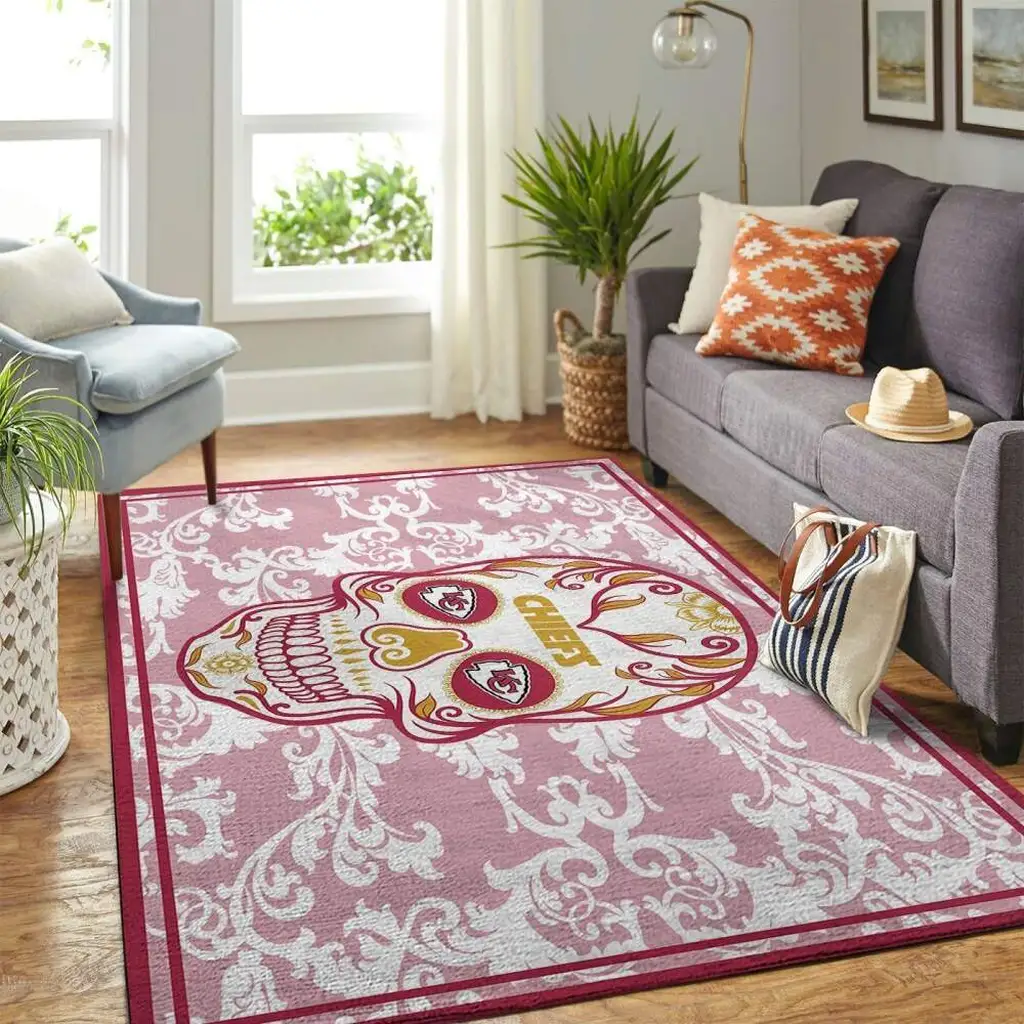 Floral Skull Rug - Area Soft Decorative Art Carpet Pink and White