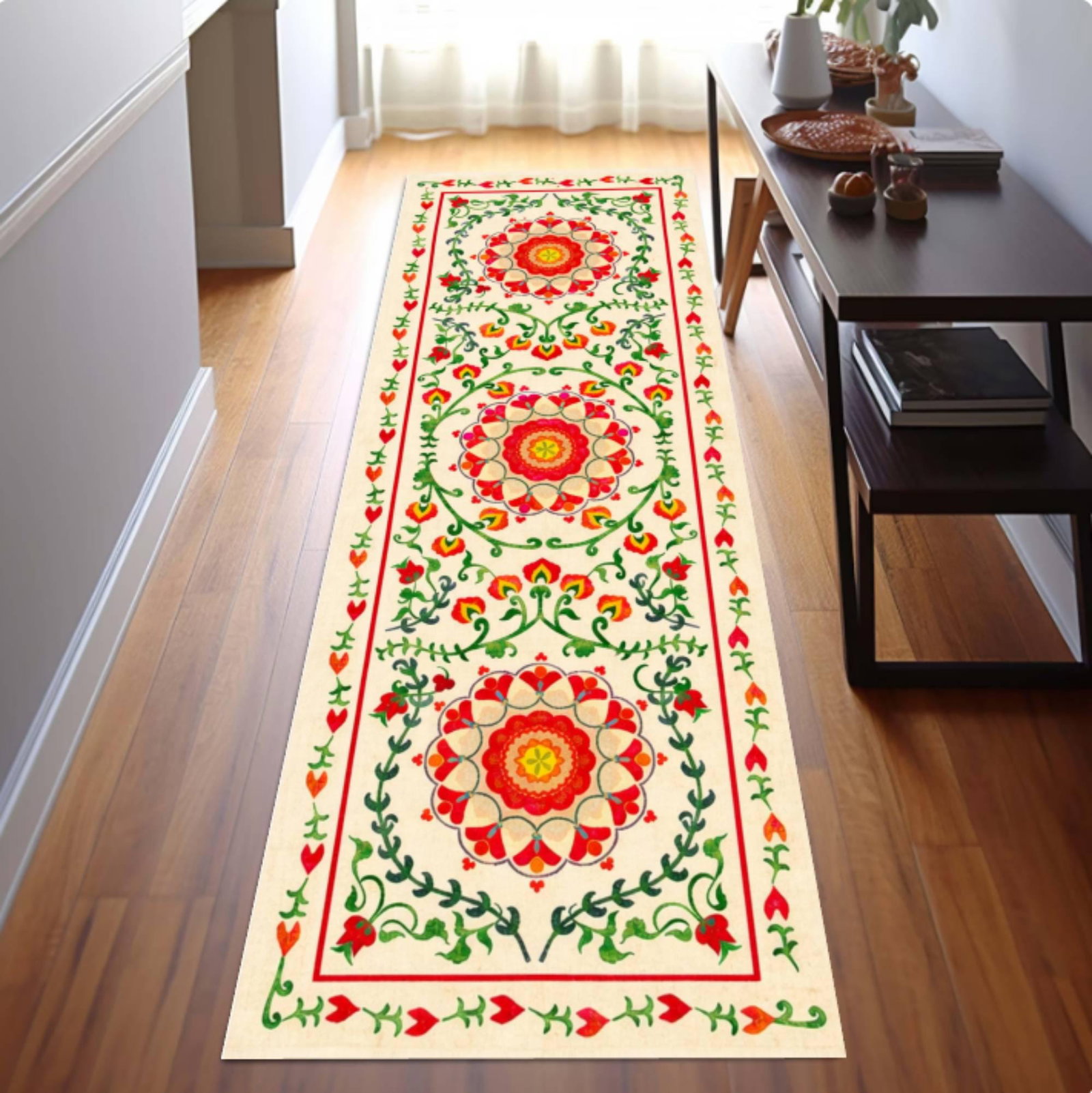 Floral Vintage Runner Rug | Folk Art Hallway CarpetTVC1708397
