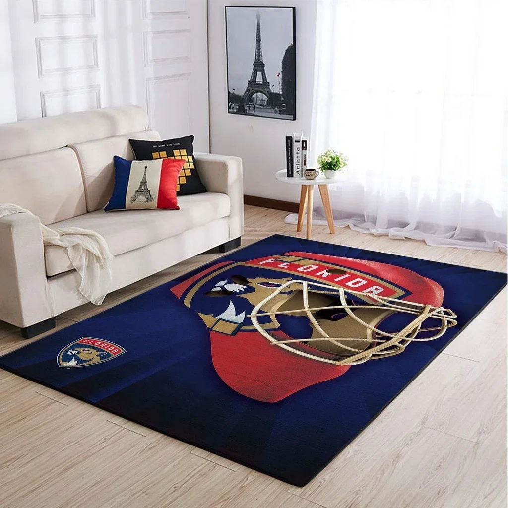 Florida Panthers Rug - Hockey Mask Area Floor Mat Blue and Red