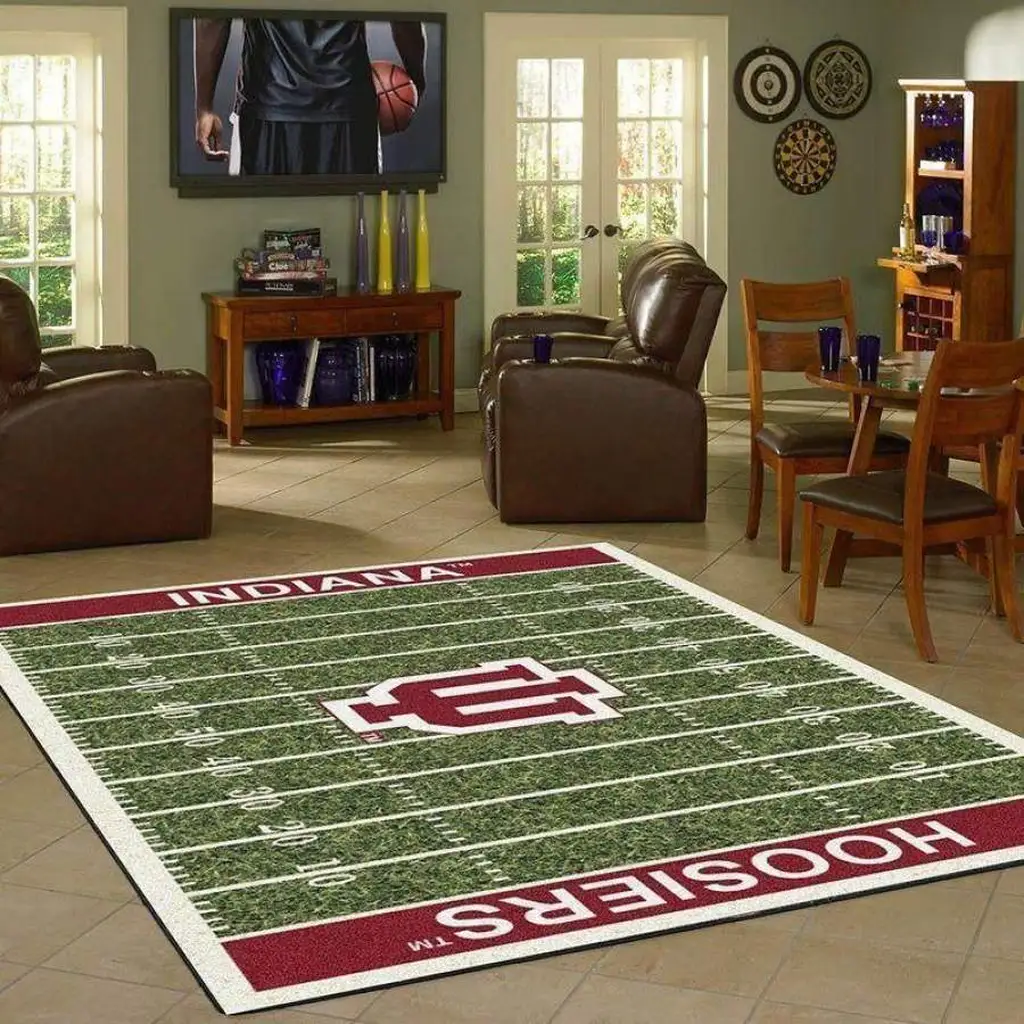 Football Field Rug for Kids Game Room Decor Red and Yellow
