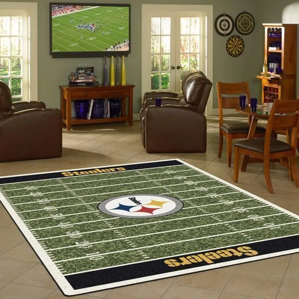 Football Field Rug Steelers Game Room Decor Black and Green