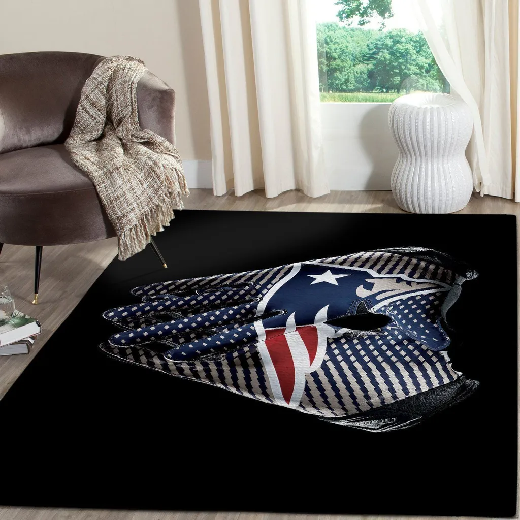 Football Glove Rug for Sports Fans and Game Room Decor Blue and Red