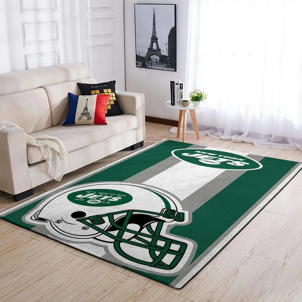 Football Helmet Area Rug for Living Room Decor Green and White