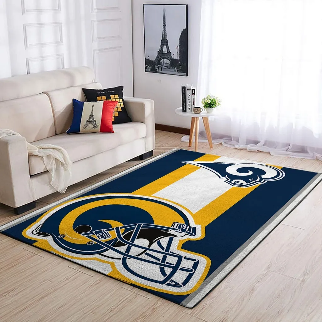 Football Helmet Rug for Living Room Floor Decor Blue and Yellow