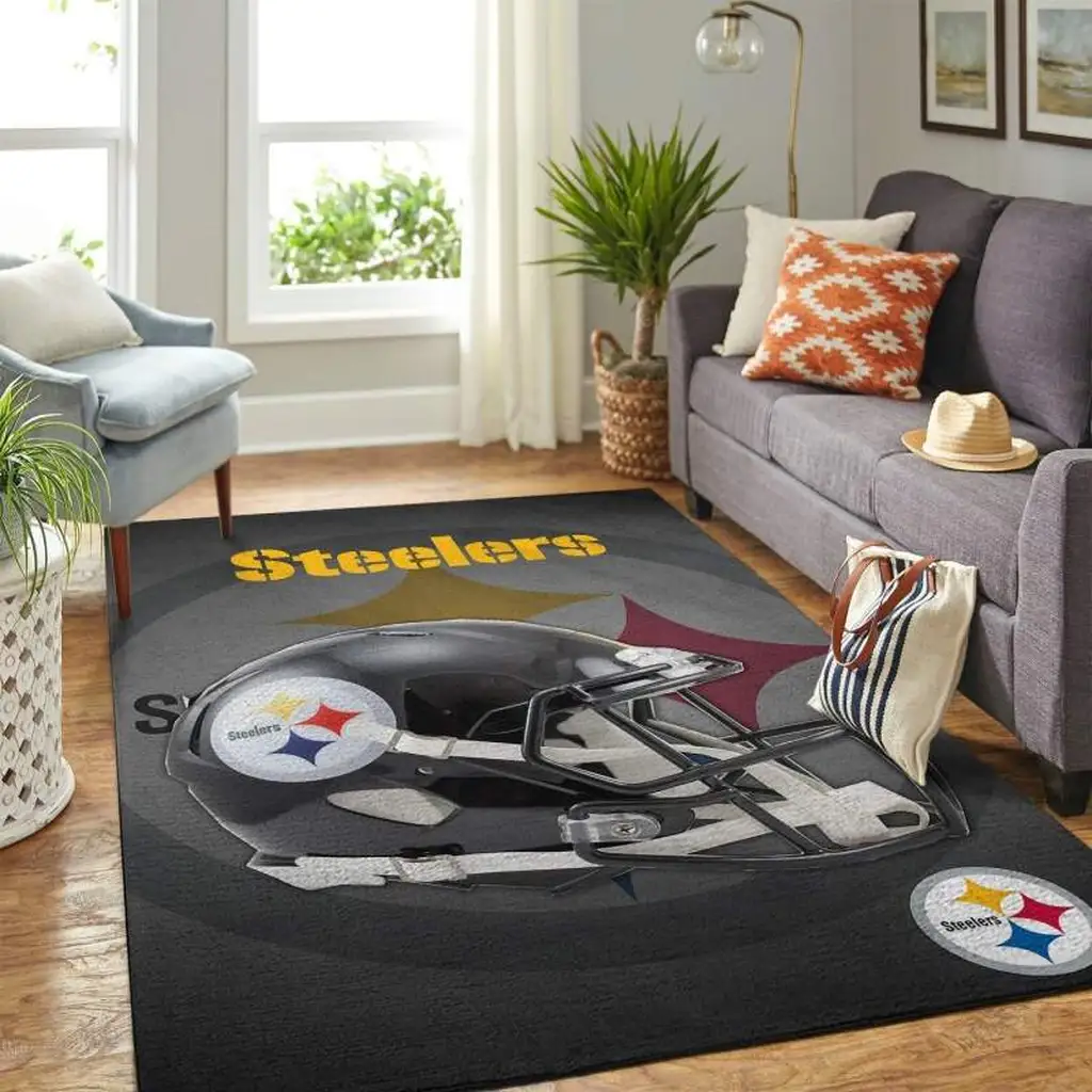 Football Helmet Rug Modern Living Room Decor Idea Black and Gray