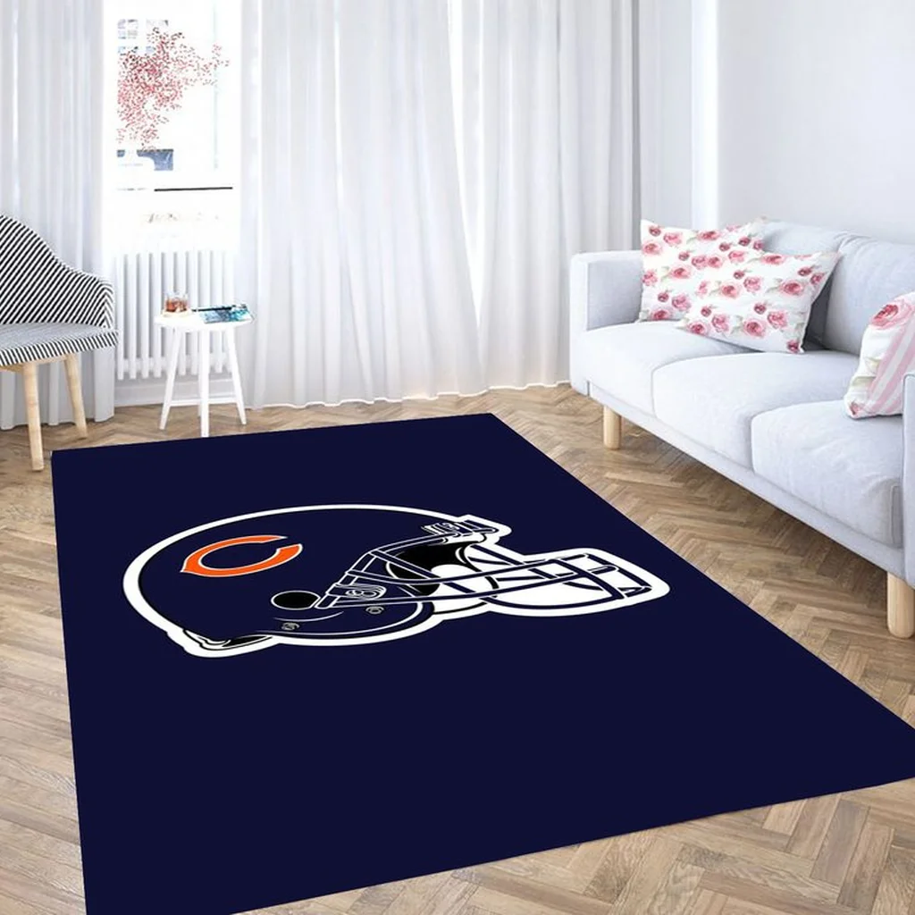 Football Helmet Rug Perfect for Game Day Decor Orange and Navy Blue