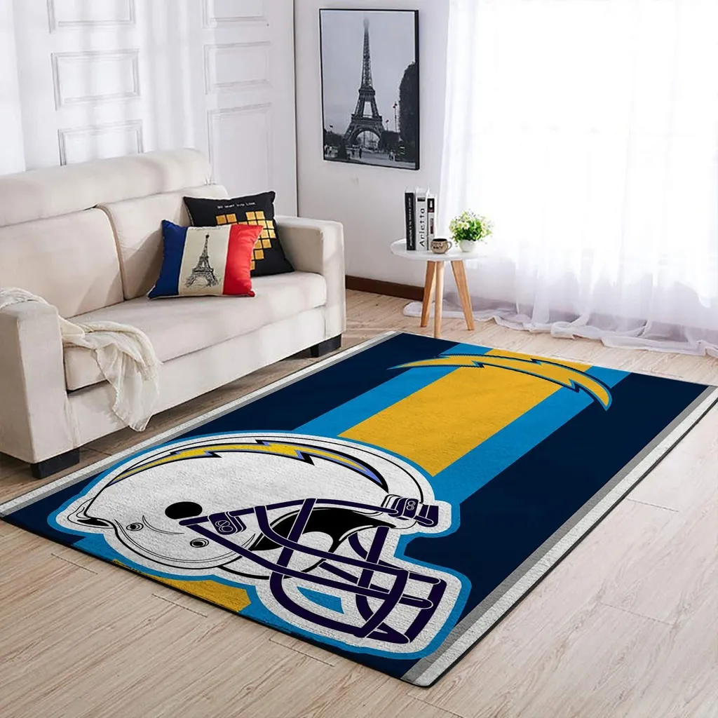 Football Helmet Rug Perfect for Living Room Decor Blue and Yellow