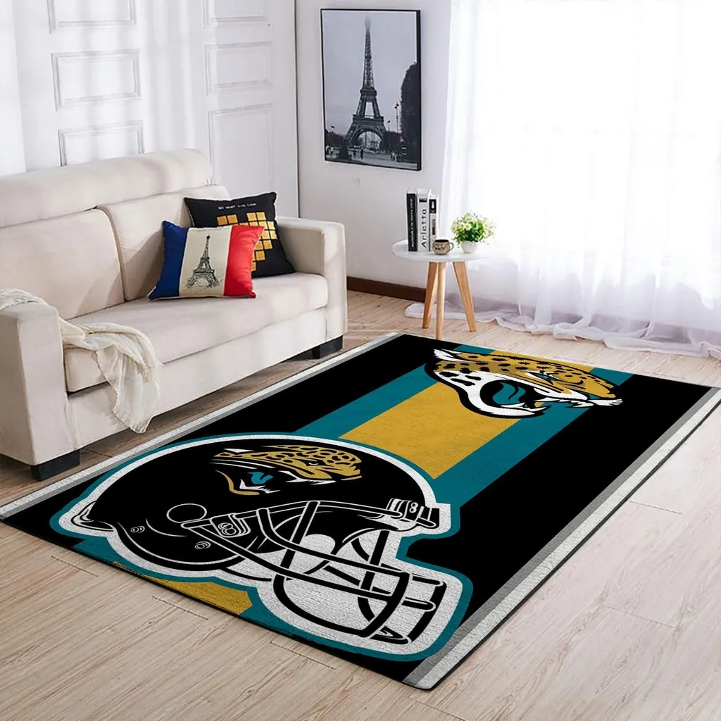 Football Helmet Rug with Jaguar Design for Room Black and Yellow