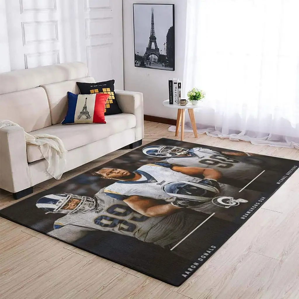 Football Player Area Rug for Living Room Decor Black and White