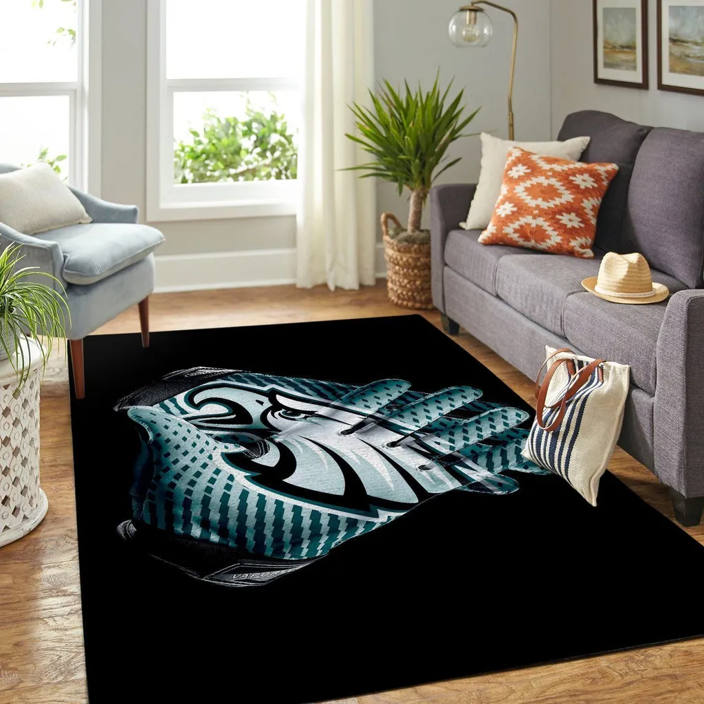 Football Rug for Modern Game Room Decor Black and Teal