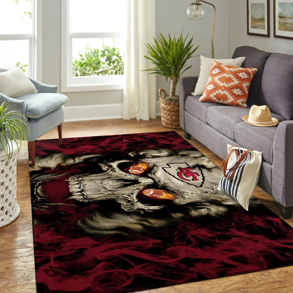 Football Skull Rug for Living Room Decoration Black and Red