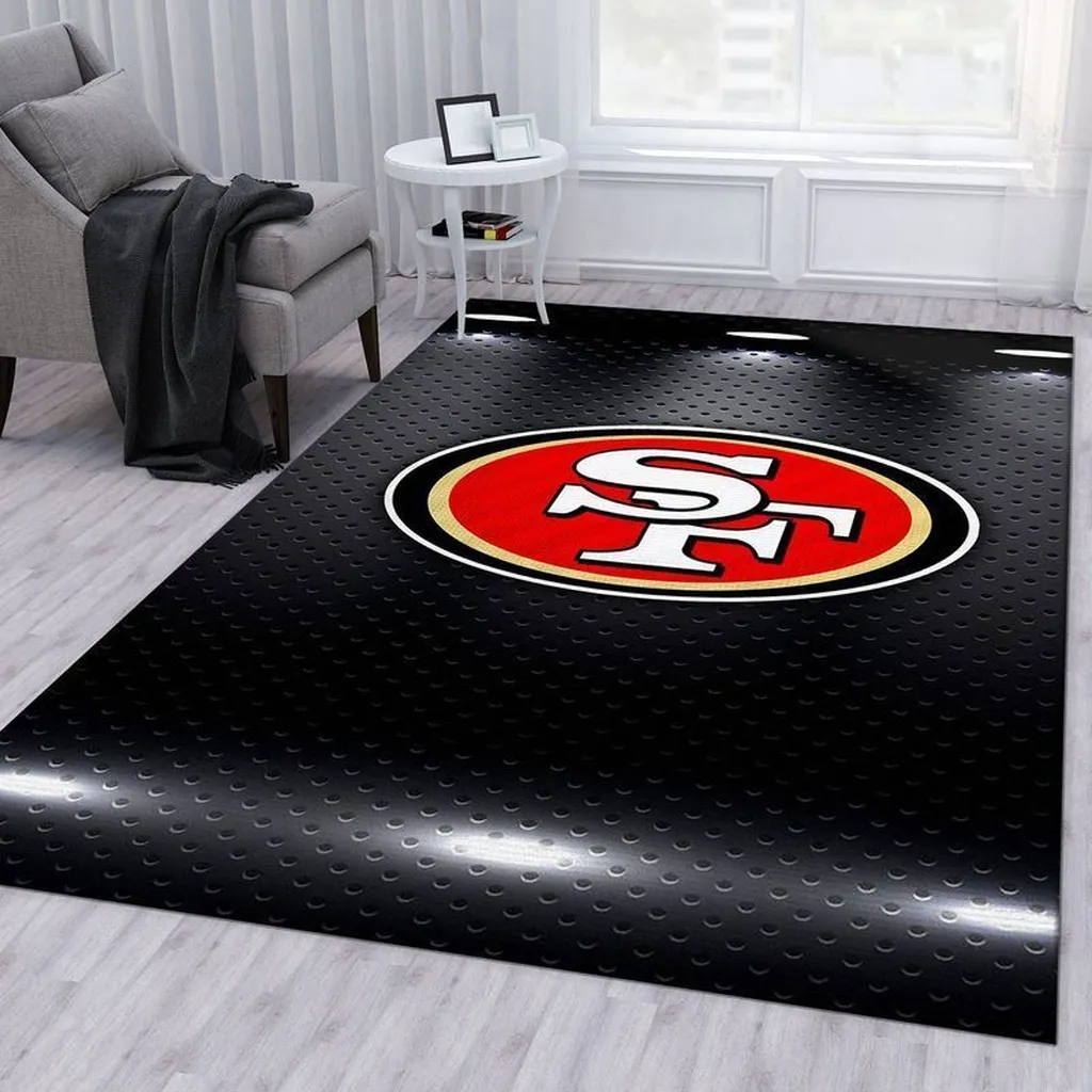 Football Team Logo Rug for Living Room Decoration Black and Red