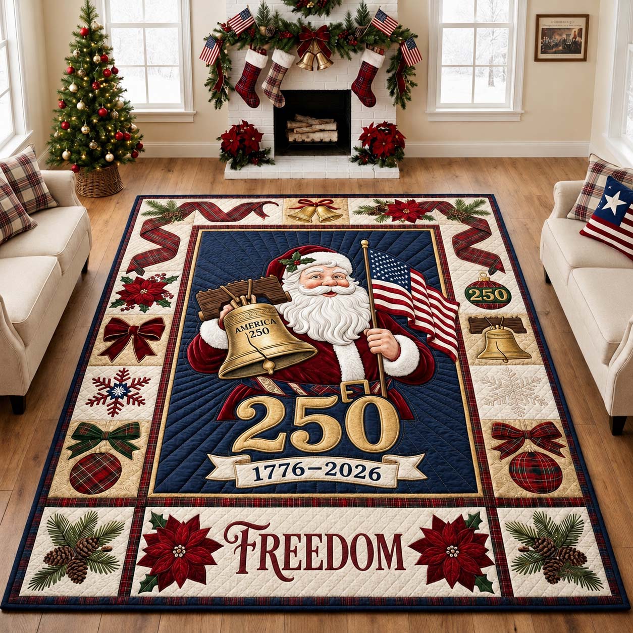Freedom Bell Santa Area Rug - Non-Slip Washable 3D Print Rug for Living Room & BedroomTVC210869