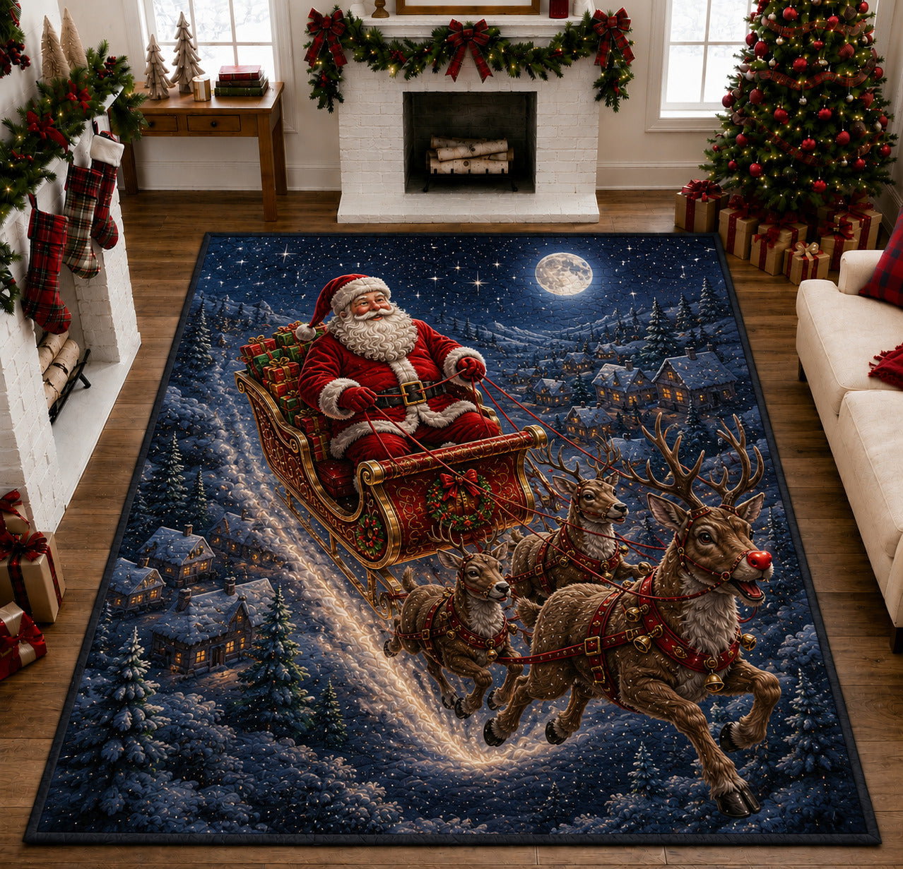 Full Moon Sleigh Glide Area Rug - Non-Slip Washable 3D Print Rug for Living Room & BedroomTVC210862