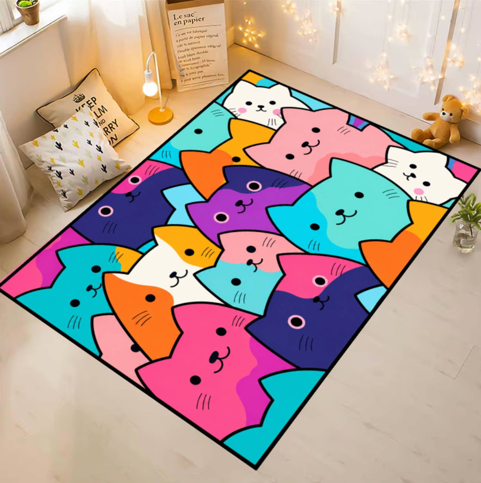 Fun Kattenkleed Kawaii Kattenspeelkamertapijt Washable Non-slip Kids Rug Colorful BedroomTVC1708369