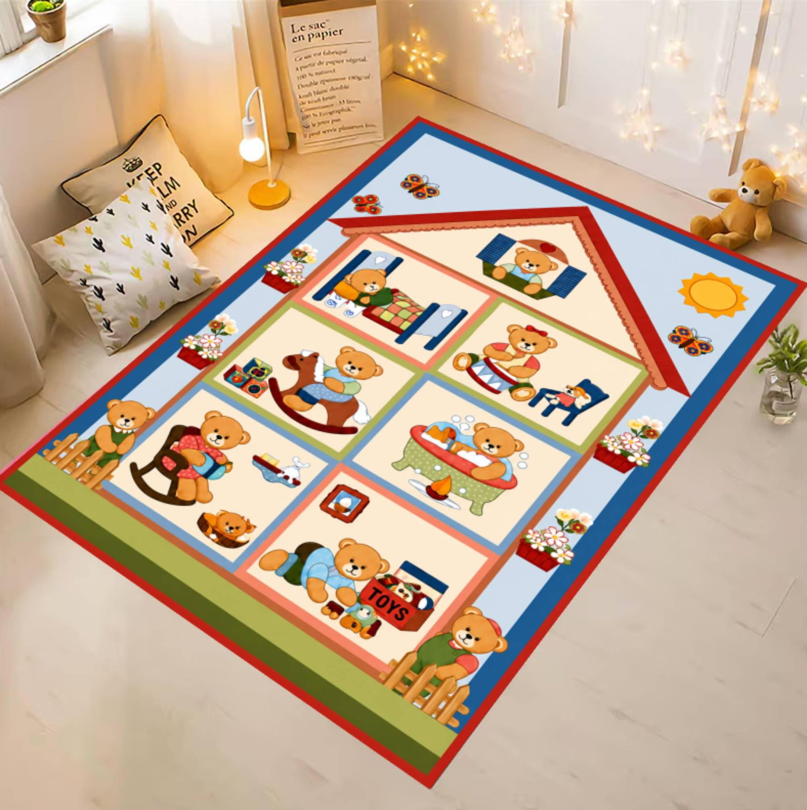 Fun Teddybeerhuis Kids Rug Rug Playroom Washable Non-slip Rug forTVC1708369