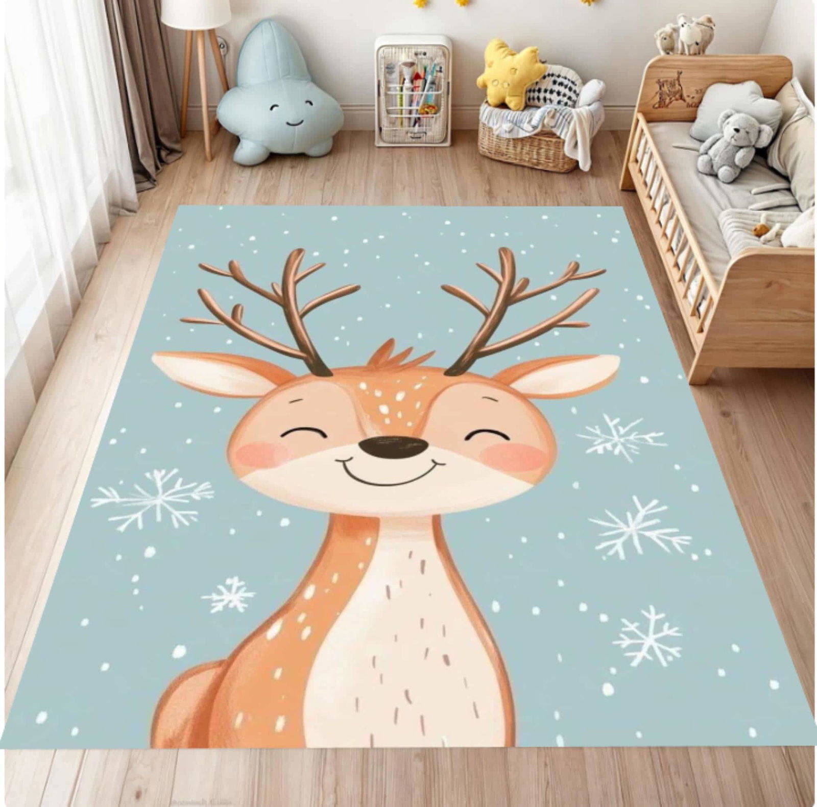 Fun Winter Deer Rug - Washable Non-Slip Playroom & Kids' Room RugTVC1708363