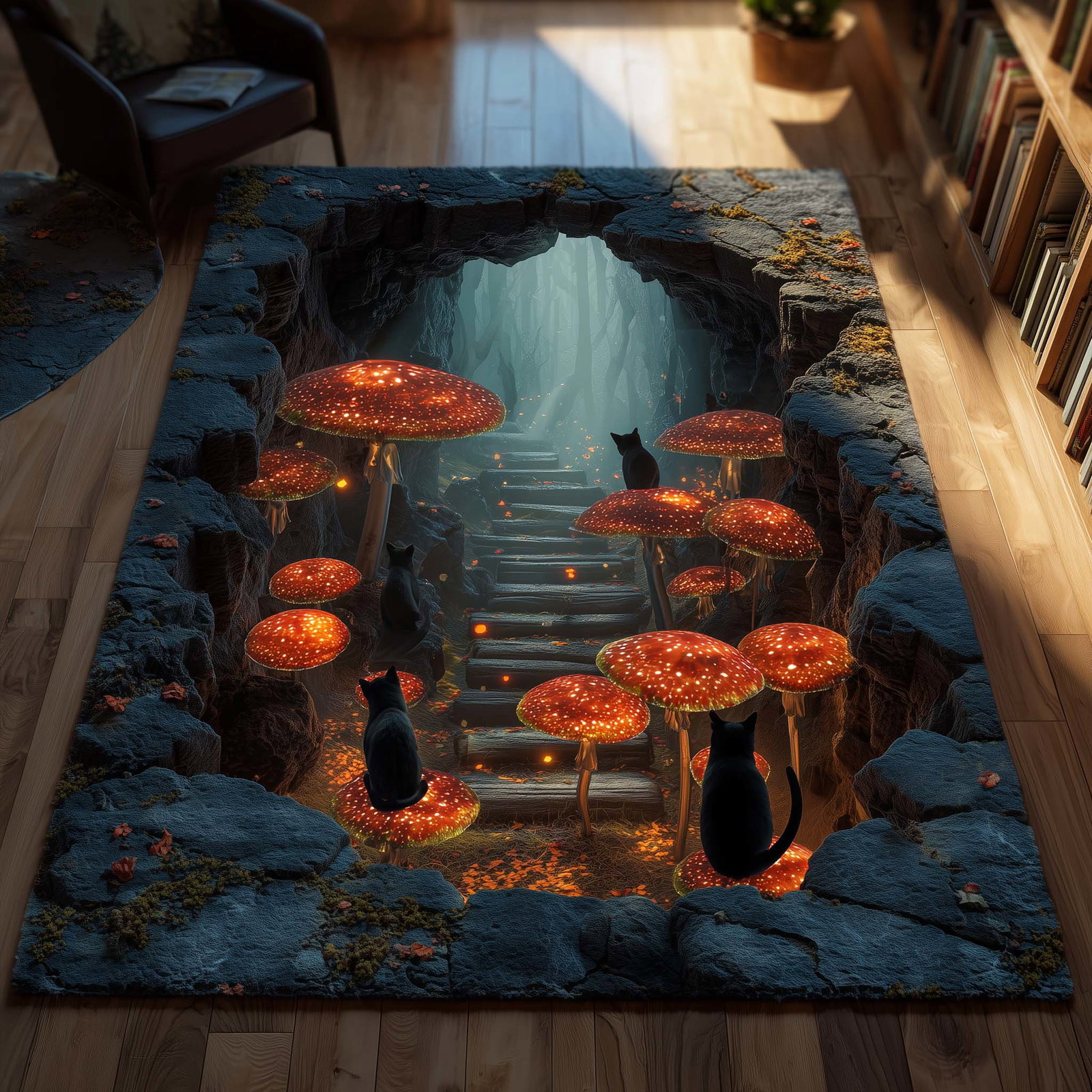 Fungi Whisker Area Rug - Non-Slip Washable 3D Print Rug for Living Room & BedroomTVC2108160