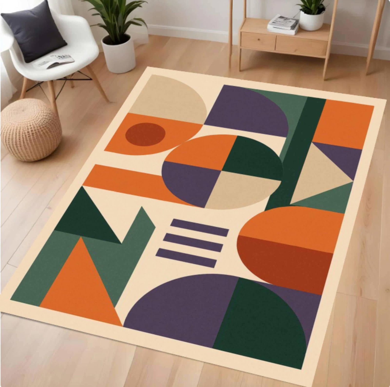 Geometric Rug Abstract Art Modern From Midden of Eeuw WashableTVC1708369