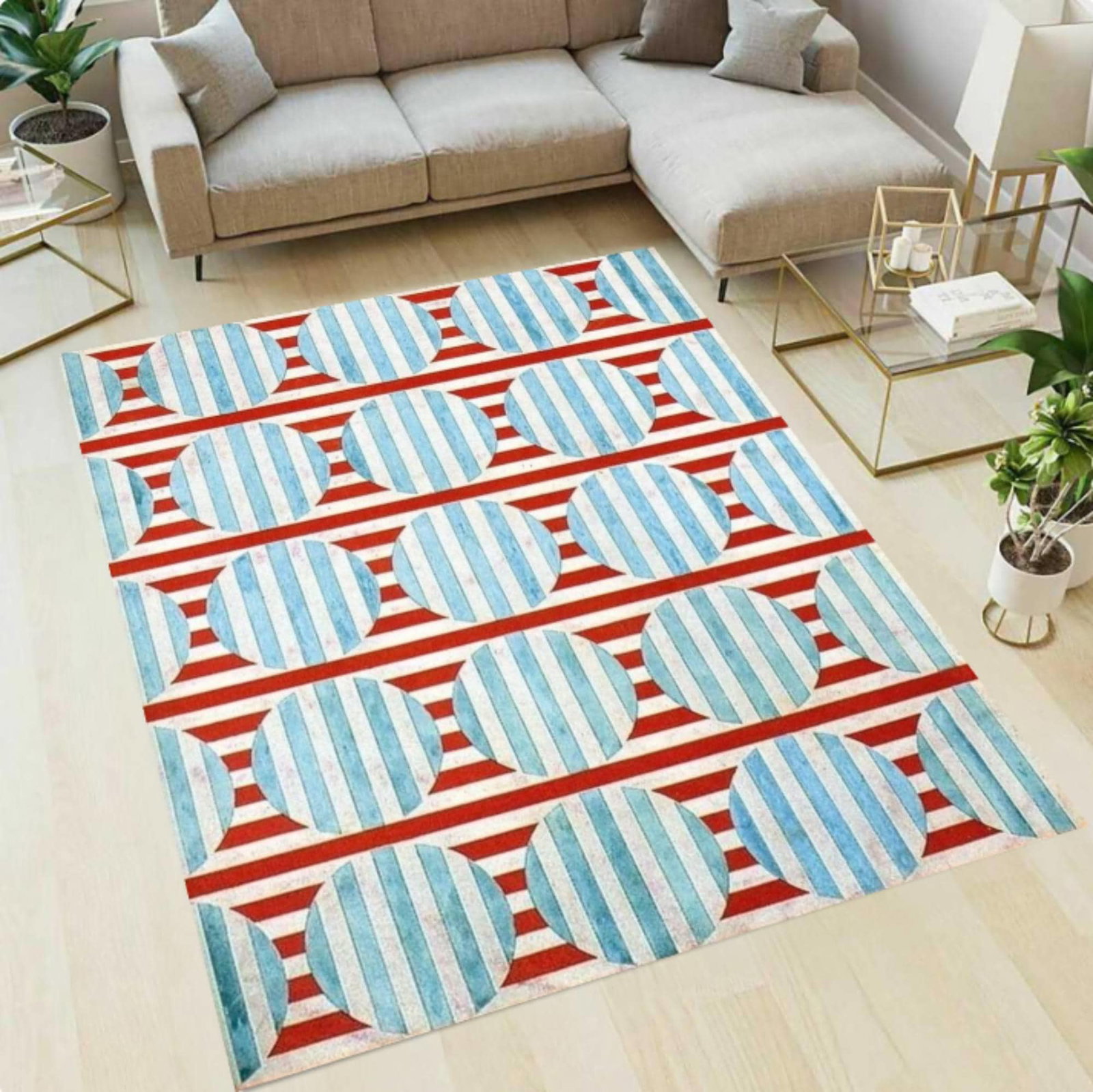 Geometric Striped Area Rug, Modern Pattern DecorTVC1708386