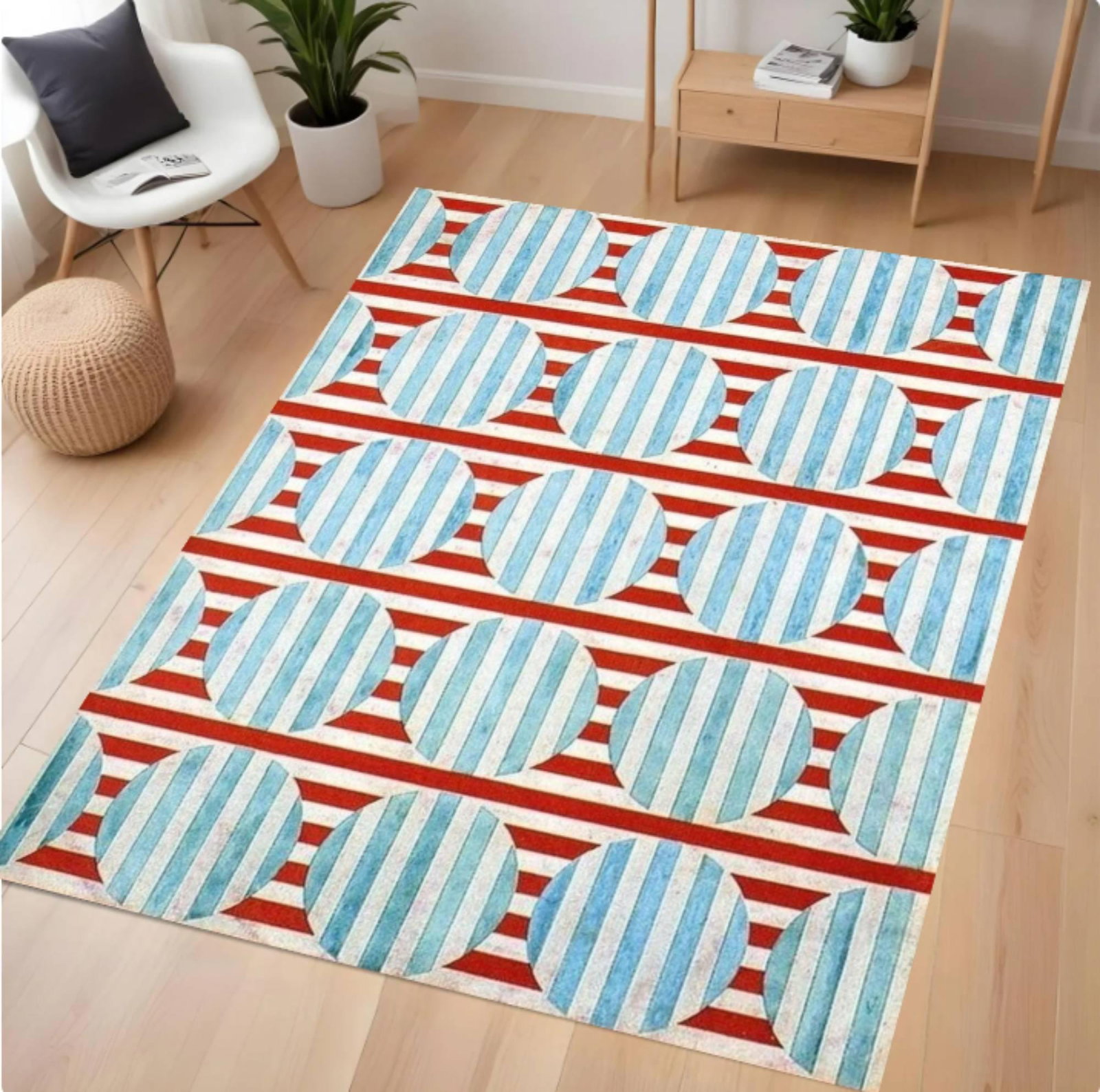 Geometric Striped Modern Pattern Floor Rug Washable Non-slipTVC1708359