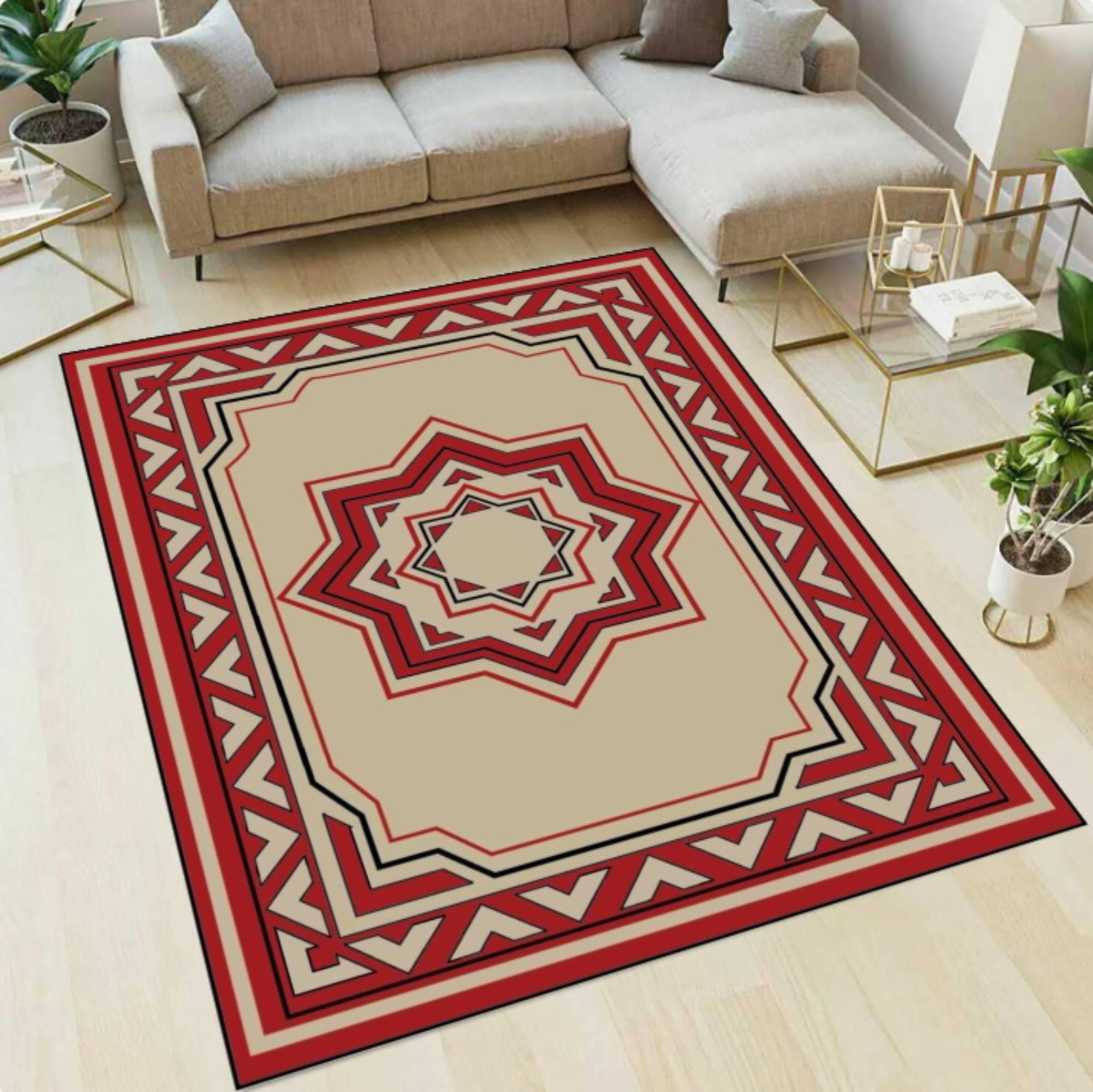 Geometric Tribal Area Rug, Boho Statement CarpetTVC1708396